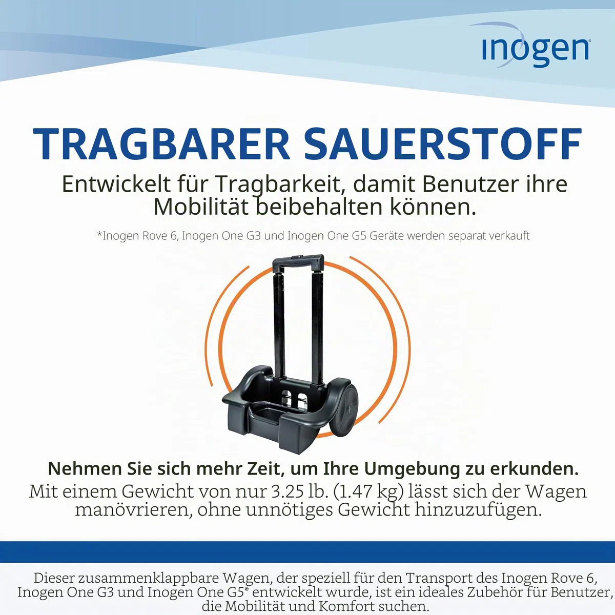 Inogen EIN Wagen – für G3, G5 und Rove 6 – zusammenklappbarer Tragewagen – Sauerstoffzubehör – wiegt 1,5 kg – 104,1 x 44,9 cm