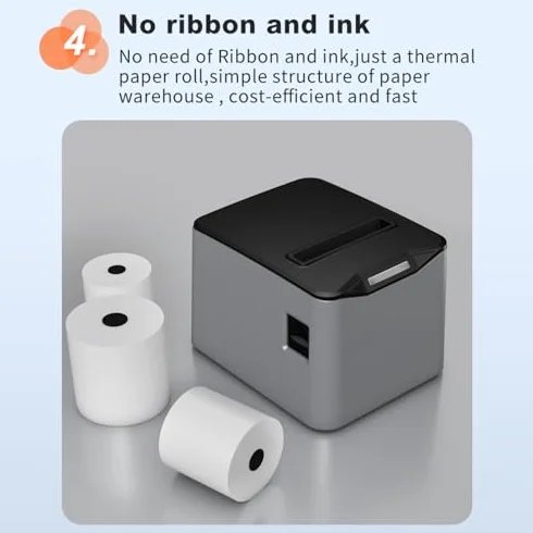 Thermodrucker für Quittungen, 80 mm, direkter Thermodruck, Büro, Anschluss USB + LAN, hohe Geschwindigkeit, mit automatischem Cutter, Papierkorb, große Größe, unterstützt ESC/POS, für, weiß