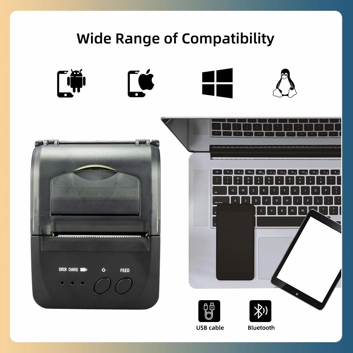NetumScan Bluetooth Wireless Thermobondrucker, 2 Zoll 58mm Mini USB POS Drucker für Restaurant Einzelhandel Kompatibel mit Android/iOS/PC/Windows NS1809DD