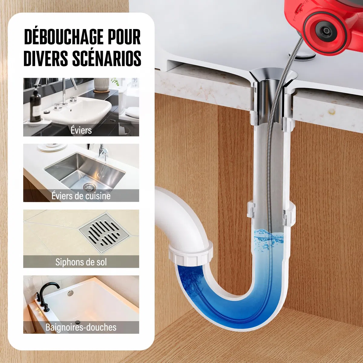 Zwei Akkus-POPULO Rohrreinigungsspirale Akku-Rohrreiniger, 7,6m 18V Elektrischer Abflussreiniger für 18-65mm Rohrverstopfungen Verwendet, Geeignet für WC, Kanalisation, Badewanne, Küchenspüle und Was