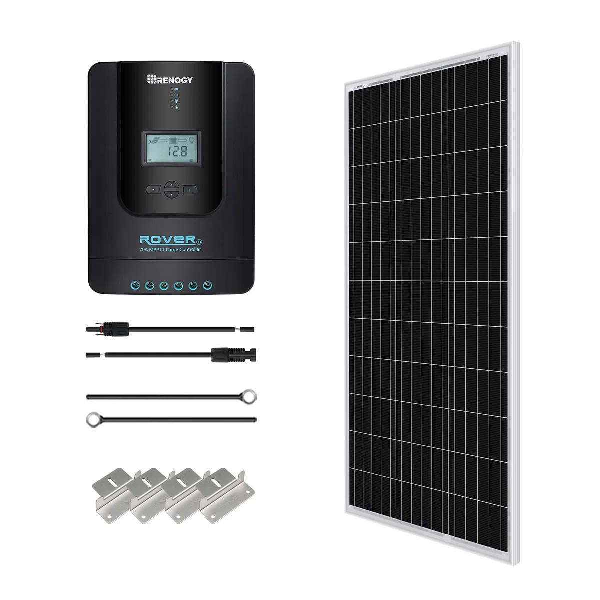 Renogy 12V 500Wh Solaranlage, Inselanlage Solar Set mit 100W 12V Monokristallin Solarmodul, 12V 20A MPPT Solarladeregler, Kabeln und Halterungen für Garten, Balkon, Camper, RV und Wohnmobil