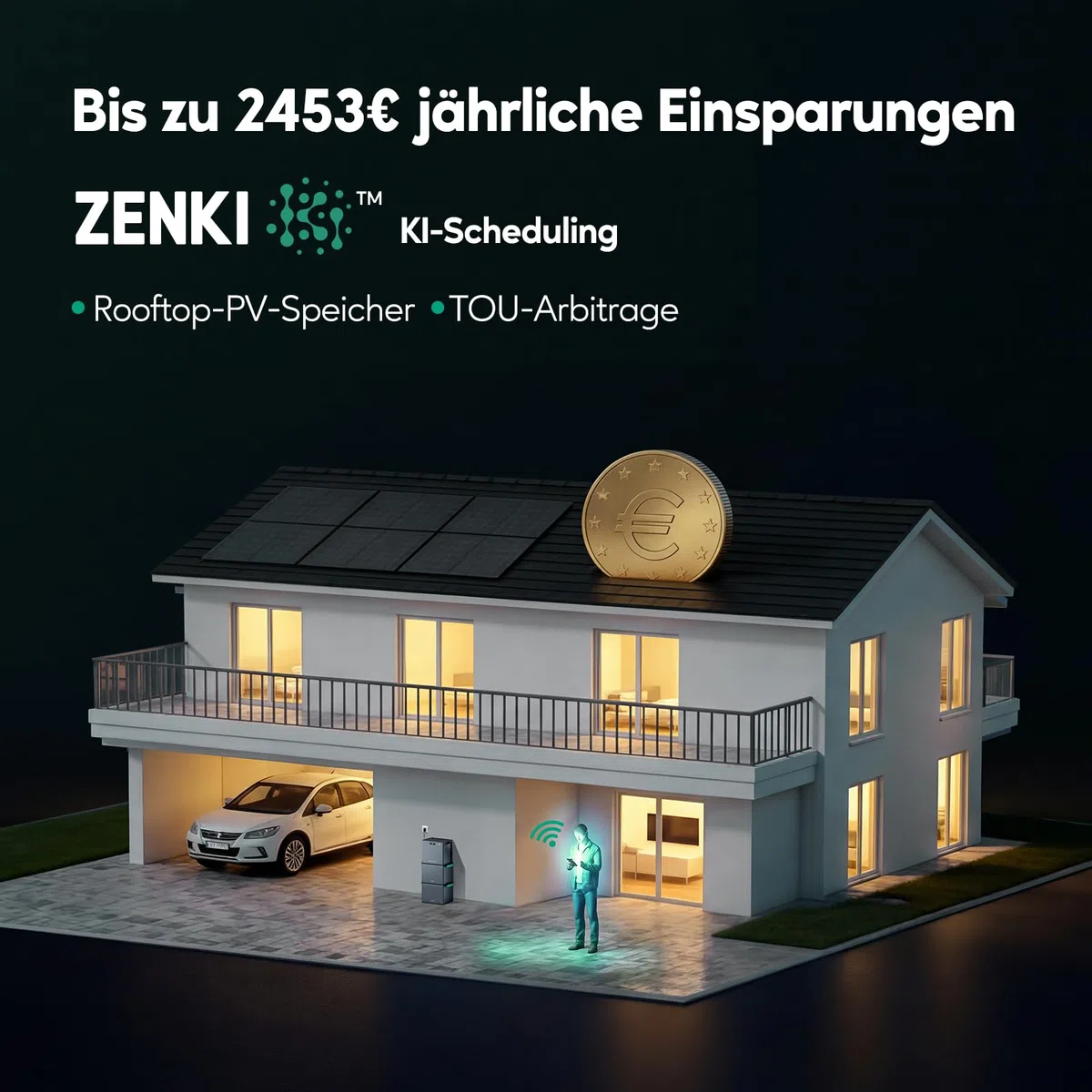 Zendure SolarFlow 2400 AC+ Balkonkraftwerk mit Speicher - Batteriespeicher für Balkonkraftwerk 2400W AC Bidirektionaler Ausgang Erweiterbar auf 16,8kWh, Plug und Play, IP65, KI-Energiemanagementsystem
