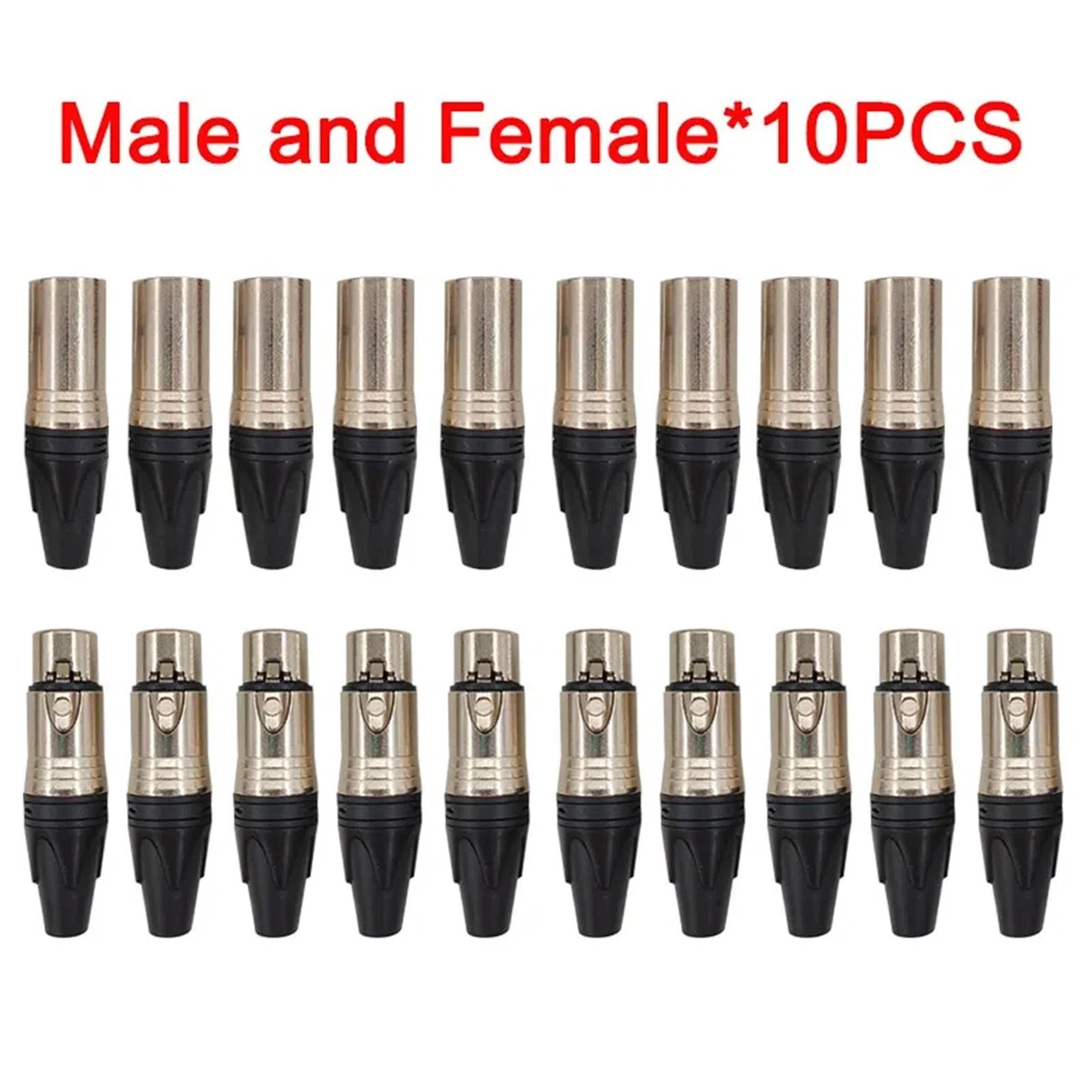 20 Stück Metall-XLR-Audio-Stecker, 3-poliger Lautsprecher, männliche und weibliche Mikrofonfarbe(Female Male 10pcs)