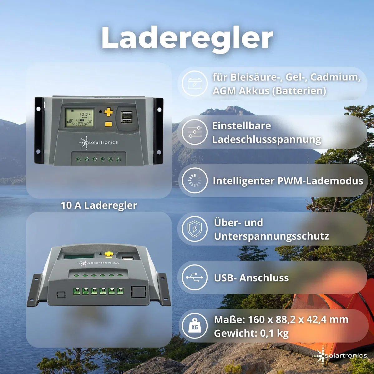 SOLARTRONICS Komplettset 1x130 Watt Solarmodul 600 Watt Wandler Laderegler Photovoltaik Inselanlage