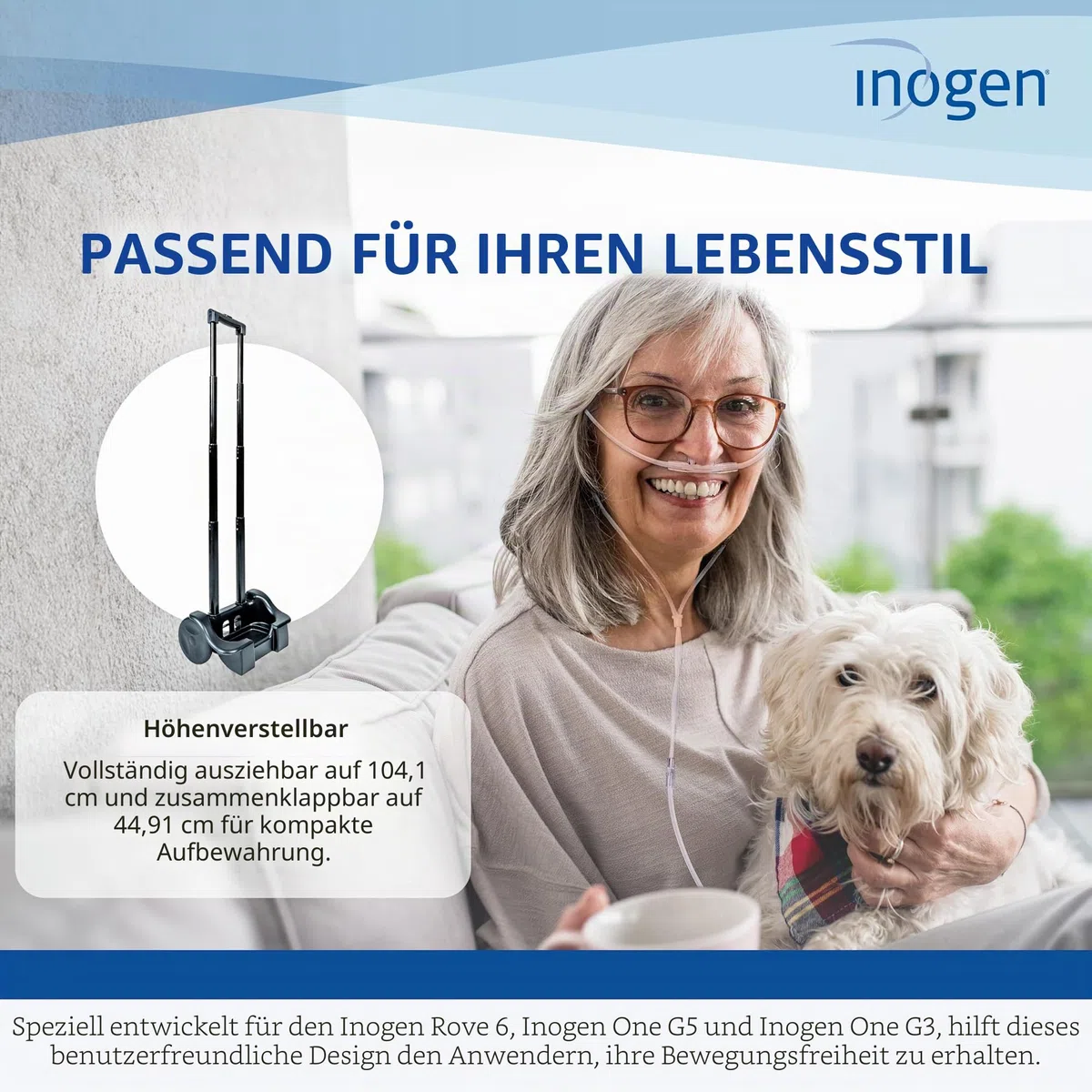 Inogen EIN Wagen – für G3, G5 und Rove 6 – zusammenklappbarer Tragewagen – Sauerstoffzubehör – wiegt 1,5 kg – 104,1 x 44,9 cm