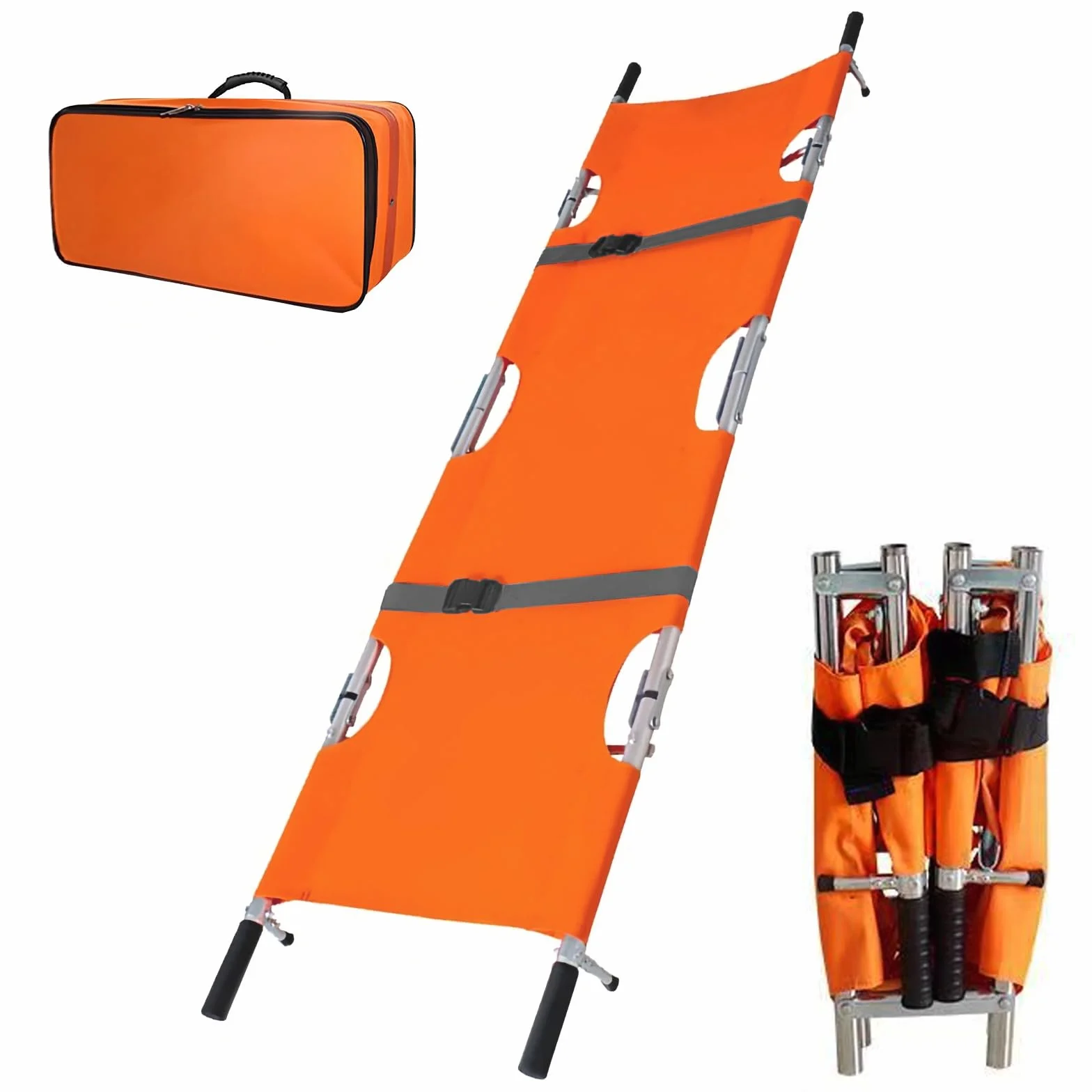 LIROPAU Krankentrage, 210 * 54cm Mobile Patiententrage aus Aluminium mit Schnallen, Klappbare Trage With Storage Pouch für den Notfall-Patiententransport