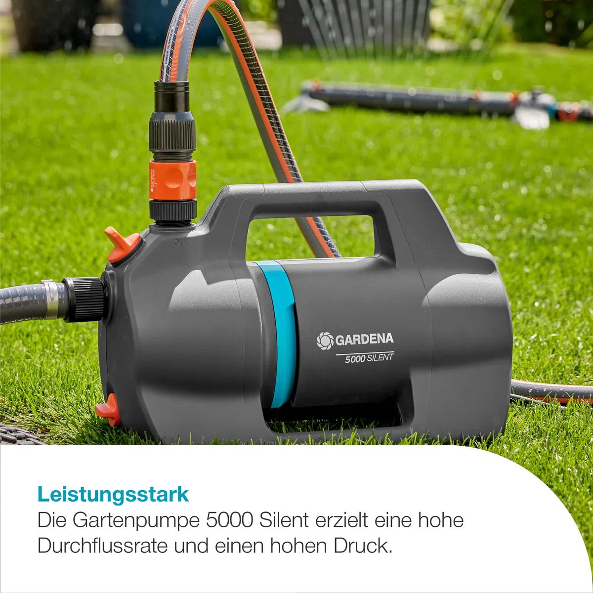 Gardena Gartenpumpe 5000 Silent Pumpen: 26% mehr Wasserdurchfluss bei gleichem Energieverbrauch*, Silent-Technologie, Regen- und UV-geschütztes Gehäuse (09080-20)