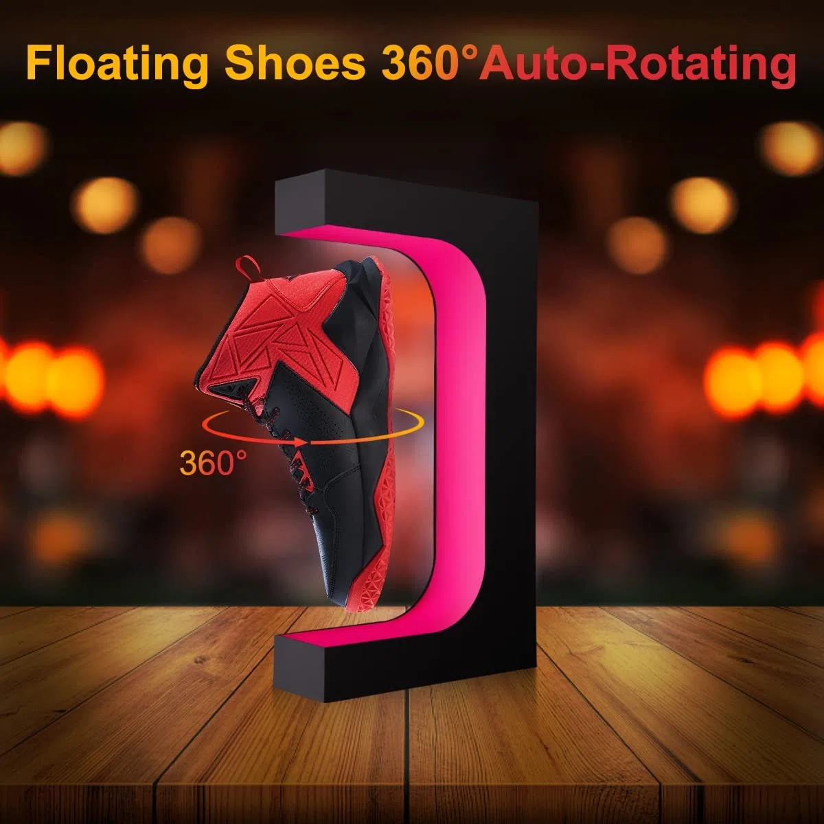 Schwebende Schuh Display Stand, Schwimmende Sneaker Stand mit Fernbedienung 16 Farben LED-Licht rotierende magnetische Levitation Schuhregal für Home Decor Store Werbung Ausstellung Schuhe Sammler