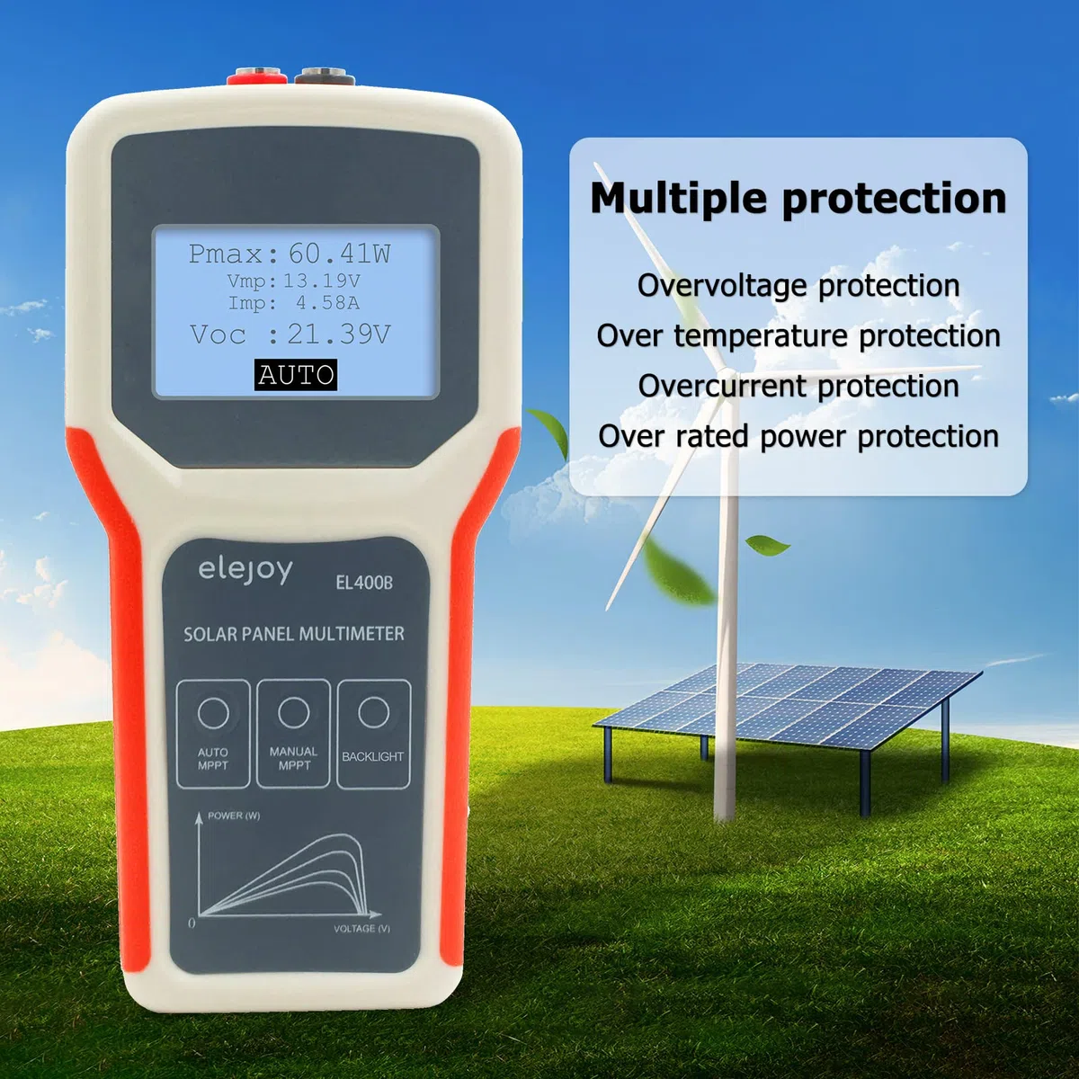 Photovoltaik Panel Multimeter, Solarpanel Mppt Tester Strom Leerlaufspannungsmesser Für Photovoltaik Panel Keine Zusätzliche Stromversorgung Erforderlich Einfach Zu Bedienen(El400b)