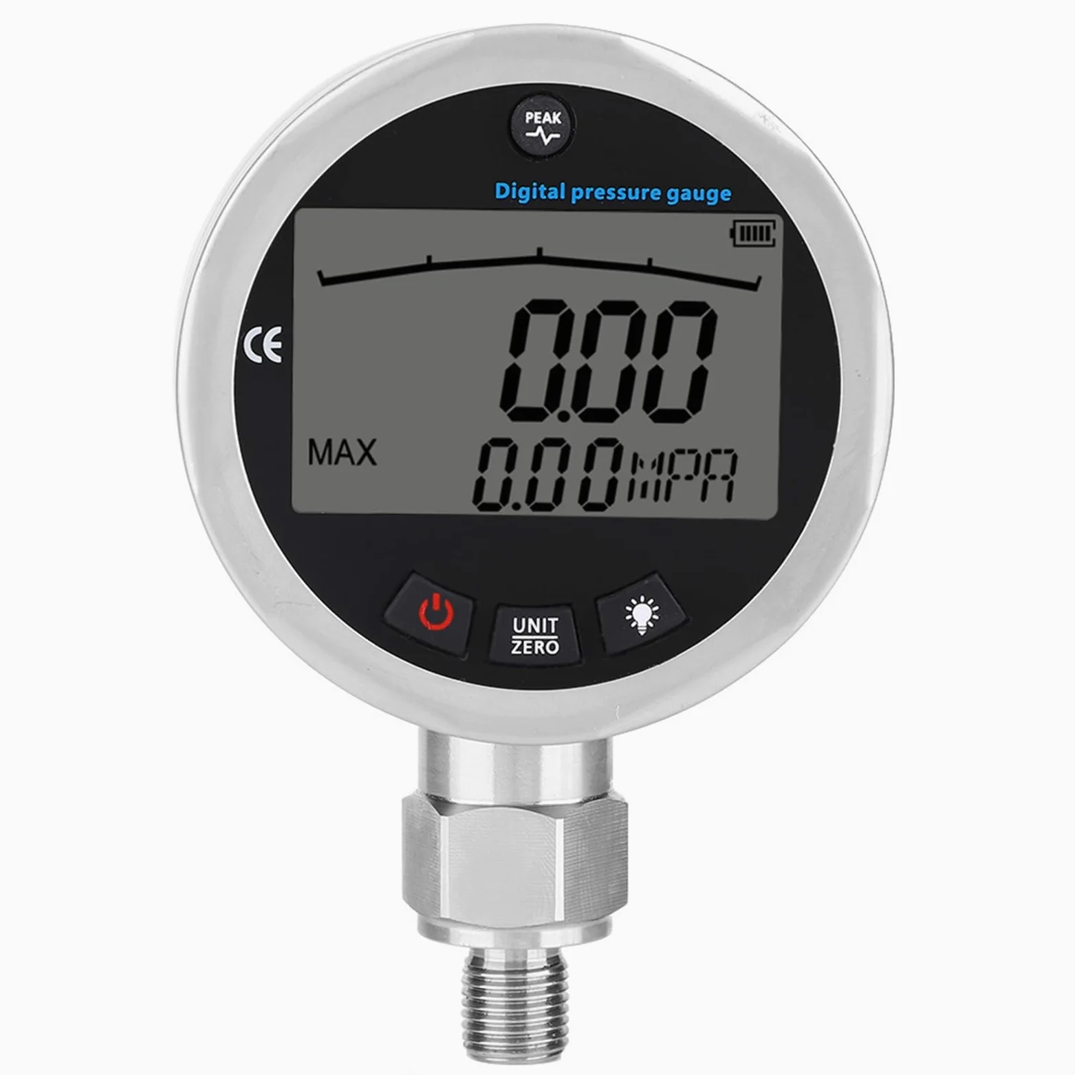 Digital Hydraulik Manometer, Edelstahl Hydraulisches Druckmessgerät, 0-400BAR, 0-40Mpa,0-10000PSI Wasserdruckmesser, Hydraulischer Messgerät mit Beleuchtetem LCD, für Wasser, Gas, Öl Tester