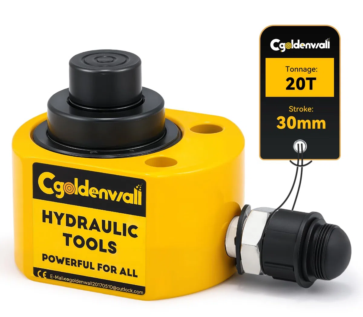 CGOLDENWALL Hydraulikzylinder 20T Professioneller Zweiteiliger, Ultradünner Leicht, Gesamthub 30mm für Gebäude und Brücken (DFPY-20T)