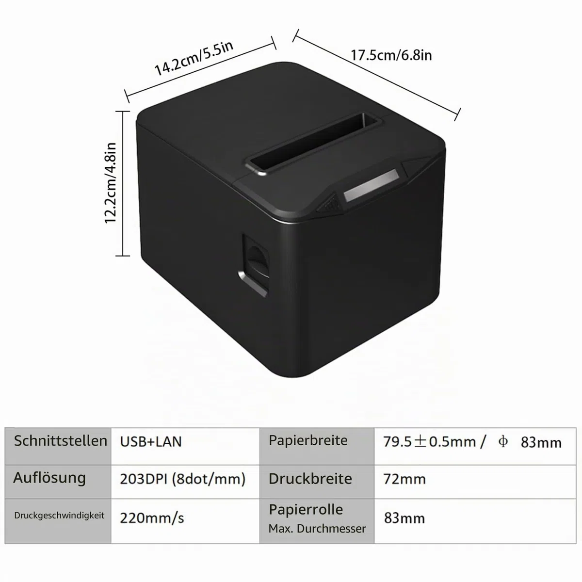 Bisofice Bondrucker 80mm, Belegdrucker Thermodrucker, USB+LAN, 220mm/s Quittungsdrucker mit ESC/POS-Befehl für Restaurants, Supermärkte, Handel