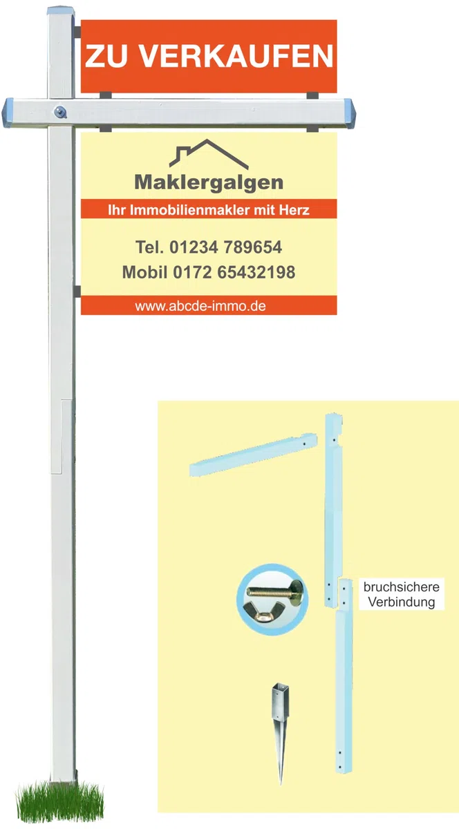Maklergalgen aus Holz – Werbegalgen/Schilderhalter für Außenschilder – gewerblich – inkl. Erdspieß & Schildern