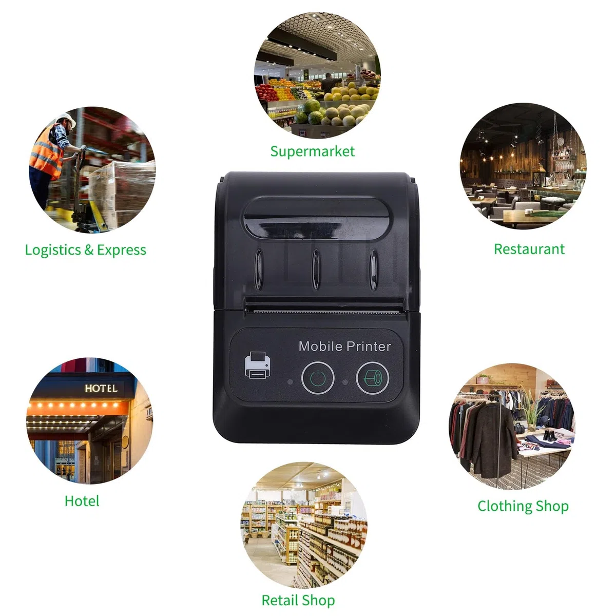 Annadue Bluetooth -Quittung Thermischer Drucker für Kleinunternehmen, 203DPI -Auflösung 50 Bis 80 Mm S -Druckgeschwindigkeit, 58 Mm POS -Quittungsdrucker für Bewerterungsgeschäfte der