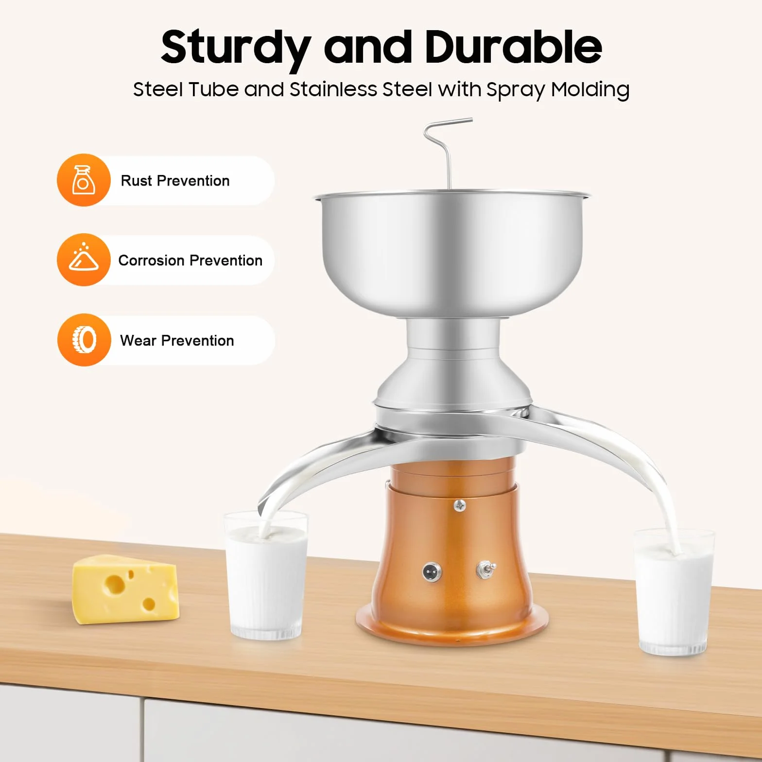 Milchzentrifuge Elektrisch, 5L Milch Zentrifuge Milchseparator Milchcreme Separator für Kuhmilch und Ziegenmilch, Bauernhöfe