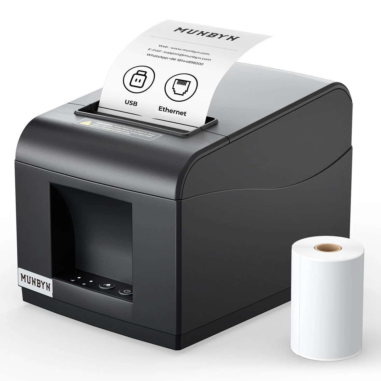 MUNBYN Thermodrucker ITPP072 Bondrukcer 80mm Belegdrucker POS-Drucker mit USB+LAN-Anschluss Quittungsdrucker kompatibel mit Android Windows ChromeOS Linux Unterstützt Keine Bluetooth-Verbindung