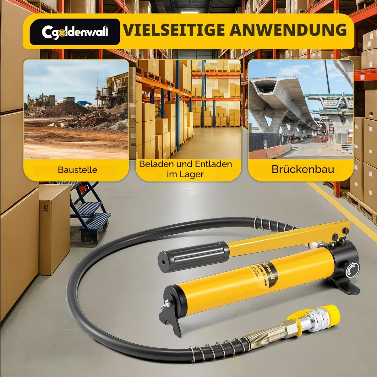 CGOLDENWALL CP-180 Manuelle Hydraulikpumpe, 0.8m Schlauch, Ölgehalt 400cc, Hoher Druck 60 kg/c㎡, für 10T/20T Hydraulikzylinder