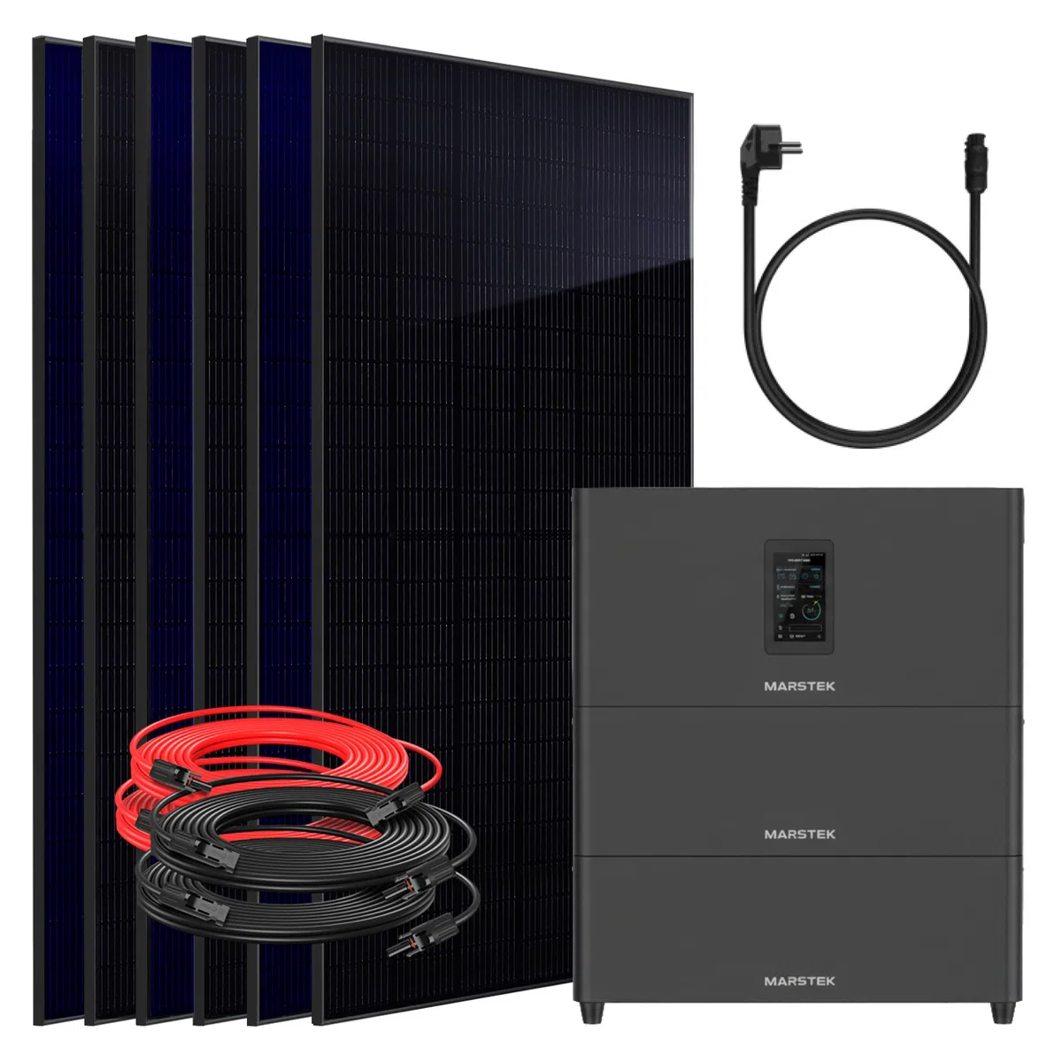 SUNNIVA® 3000W Balkonkraftwerk mit 7,68 kWh Speicher MARSTEK Jupiter C + Plus, BIFAZIAL FULLBLACK komplett Steckdose, PV Solaranlage Komplettset mit Solarspeicher, 6x 500W N-Type Glas Bifacial PV