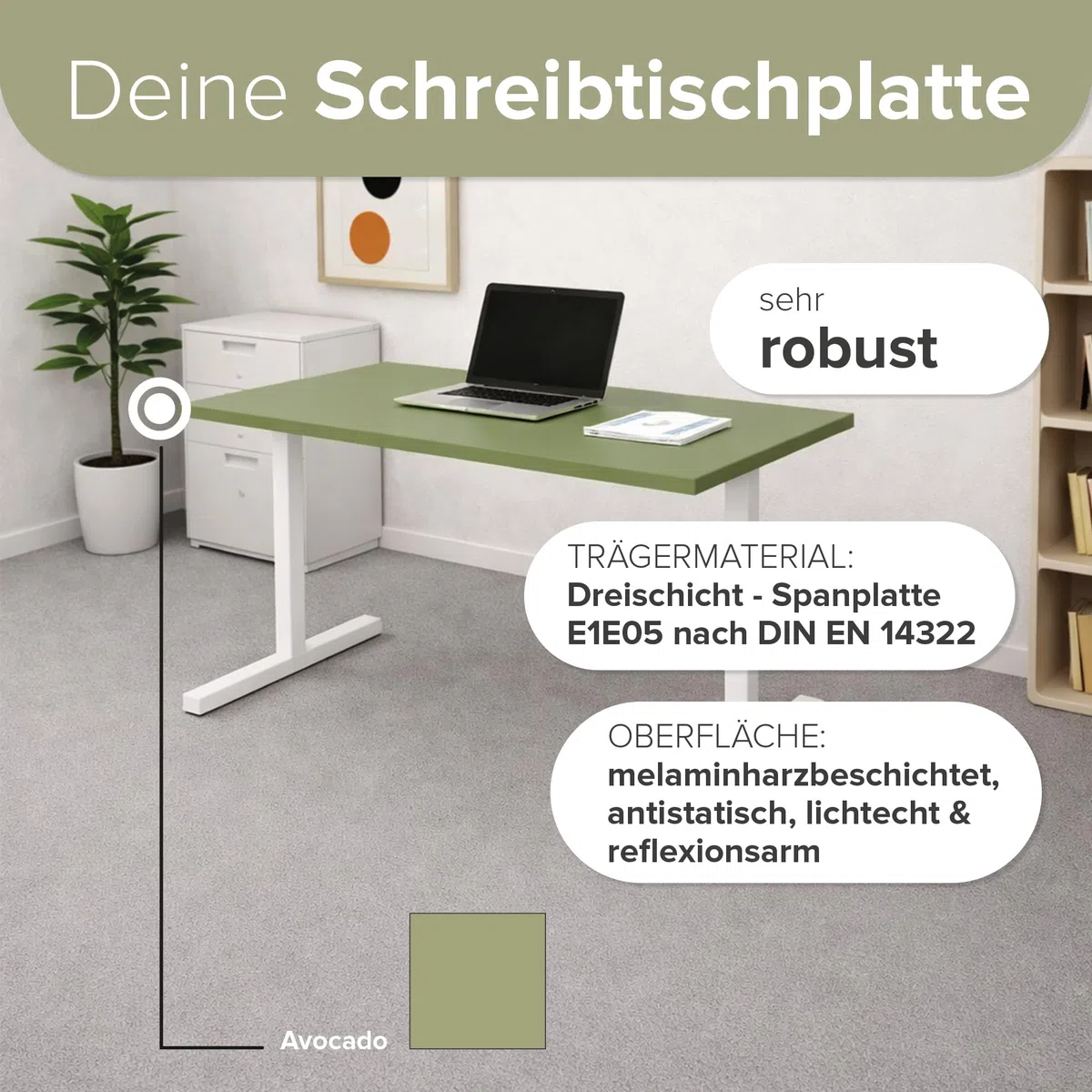 REISS Tischplatte mit Nullfugen-Technologie für Schreibtisch & Homeoffice - Made IN Germany - Robuste Schreibtischplatte - Pflegeleicht & stabil - PEFC-Zertifiziert - (200x90 cm) - (Avocado)