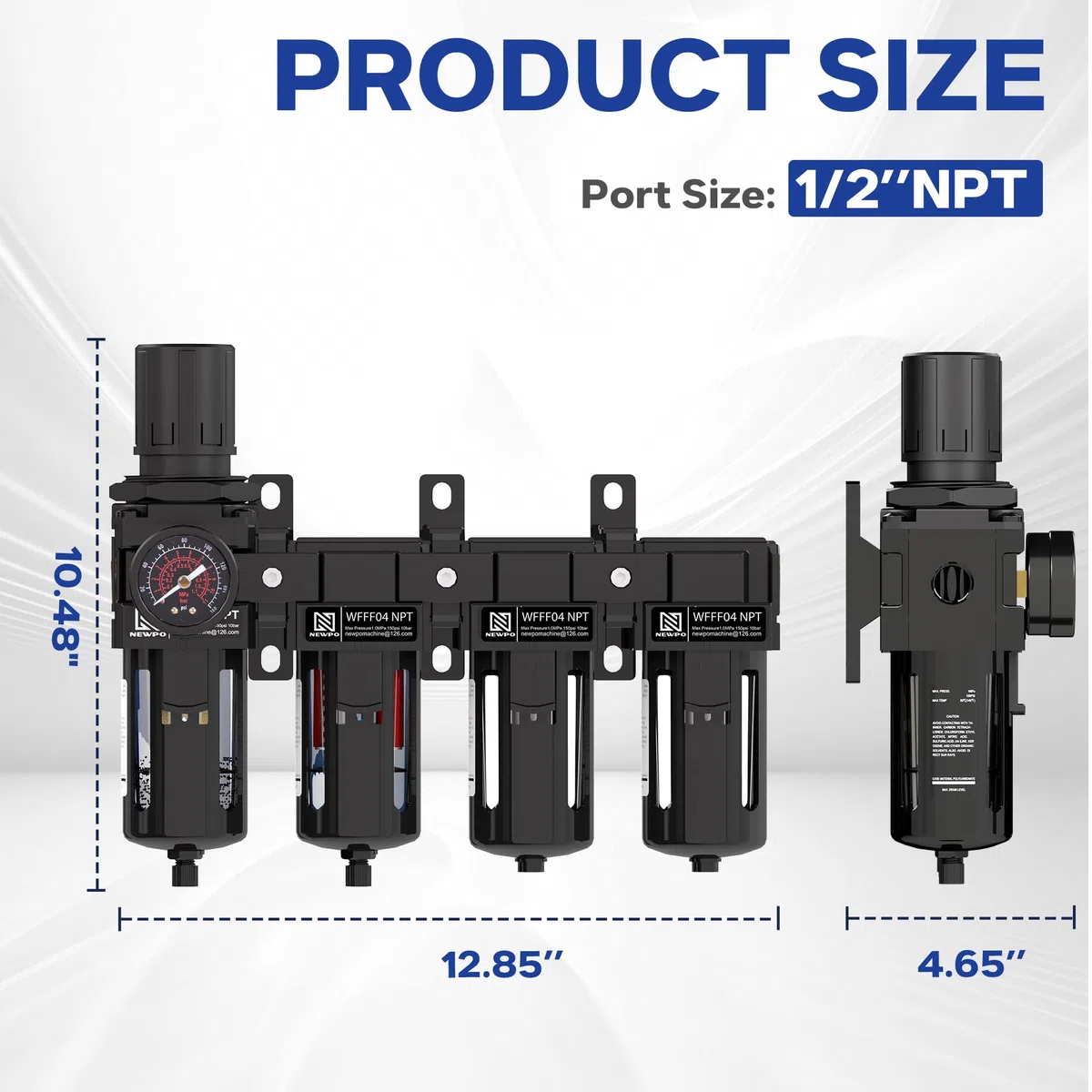 NEWPO 1,27 cm NPT 4-stufiger Lufttrockner für Kompressor, Lufttrocknungssystem, Messingfilter, Koaleszenzfilter, Doppel-Trockenmitteltrockner für Plasmaschneider und Farbspray, halbautomatischer