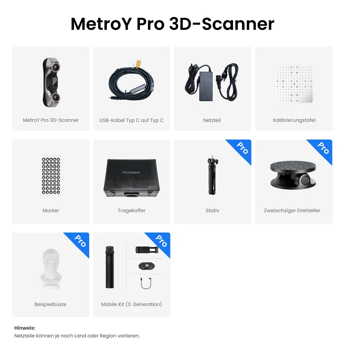 Revopoint MetroY Pro 3D-Scanner für 3D-Druck, 5 Scanmodi, bis zu 0,01 mm Präzision, 34+15+1 industrieller Blaulaser-Handscanner, 62-Linien-Vollfeld, Echtzeit-Vorschau, Wi-Fi 6, Vollfarbe