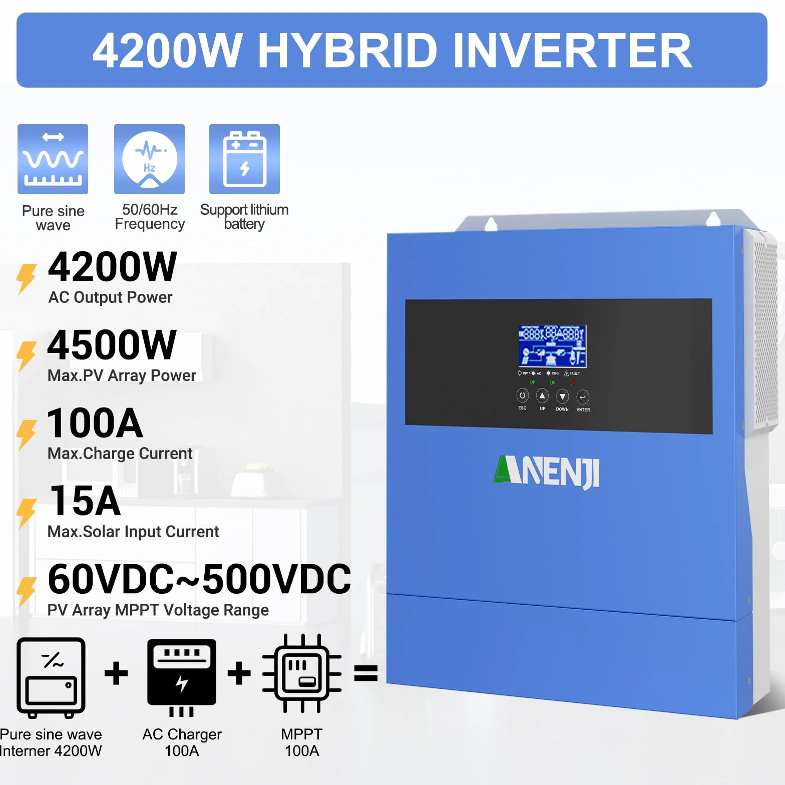 11000W Hybrid Solarwechselrichter 48V,Built-in 2 MPPT,Kann Ohne Batterie Verwendet Werden,Reiner Sinus-Wechselrichter (WiFi/BMS),Kann Strom in Das Netz Einspeisen