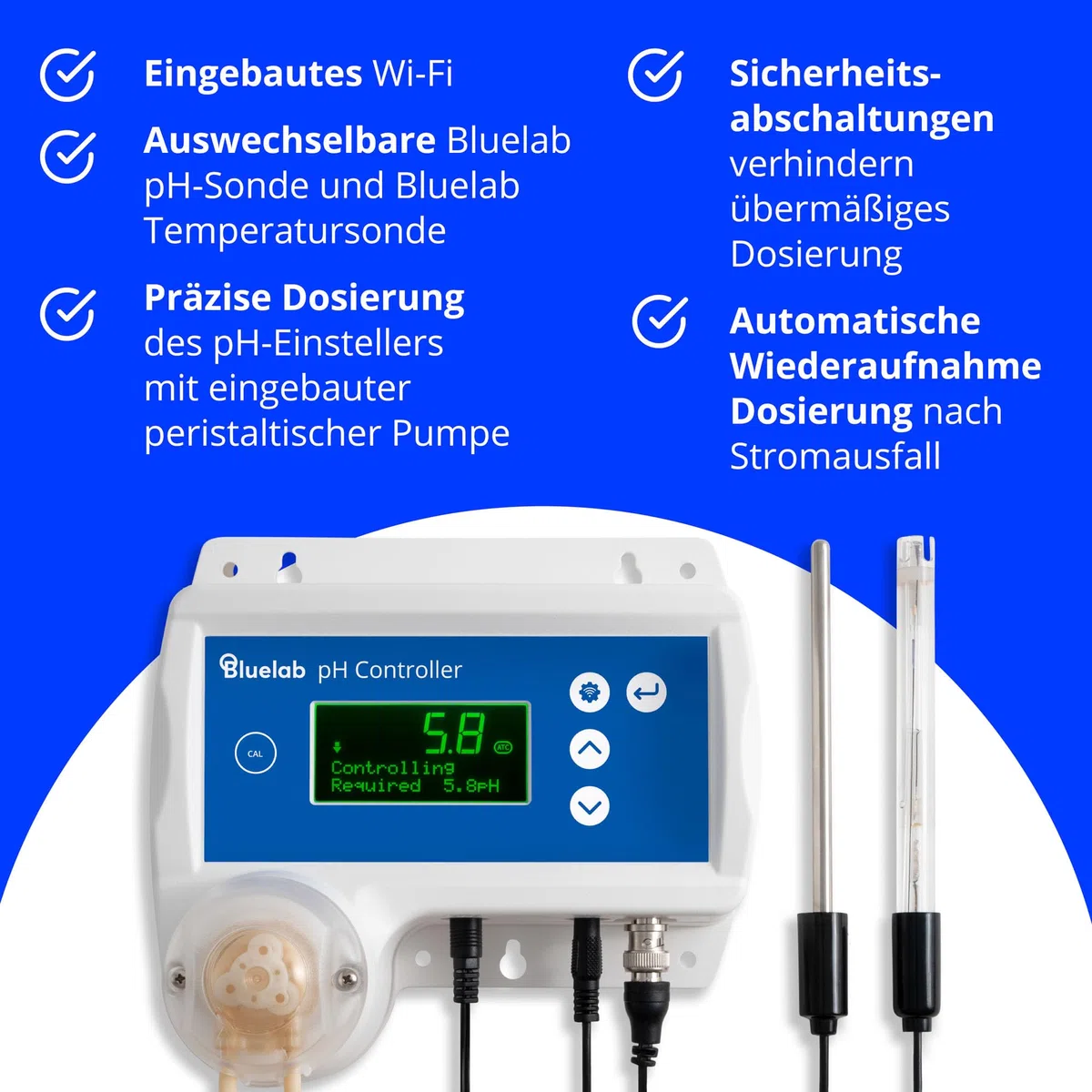 Bluelab pH Controller Wi-Fi – 24/7 pH-Überwachung im Reservoir, automatische Dosierung, Edenic-Integration, austauschbare Sonden, Sicherheitsfeatures – Für Hydrokulturen & Zimmerpflanzen