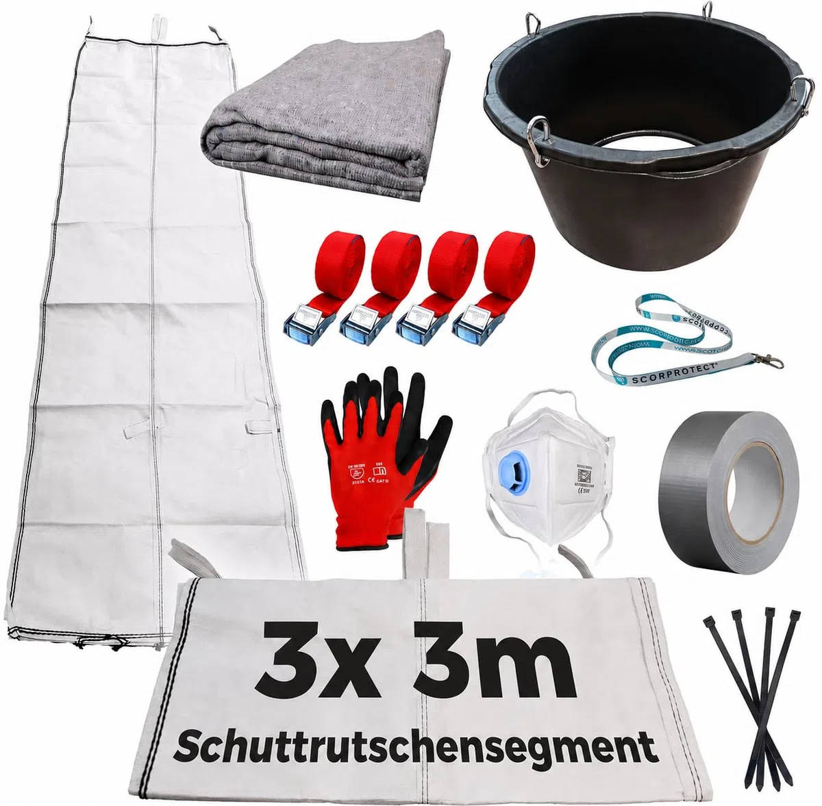 Scorprotect® Schuttrutsche Bauschuttrutsche 9 m flexibel mit Einfülltrichter, Packdecke und Zubehör