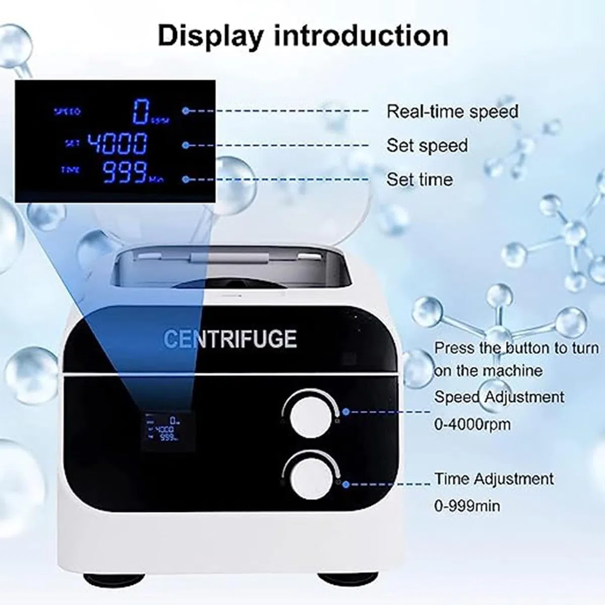 Intelligente Zentrifugenmaschine, elektrische digitale Laborzentrifuge mit 1920xg Kraft, 0-4000 U/min Geschwindigkeit & 0-99 Minuten Timer für Serum- und Fetttrennung