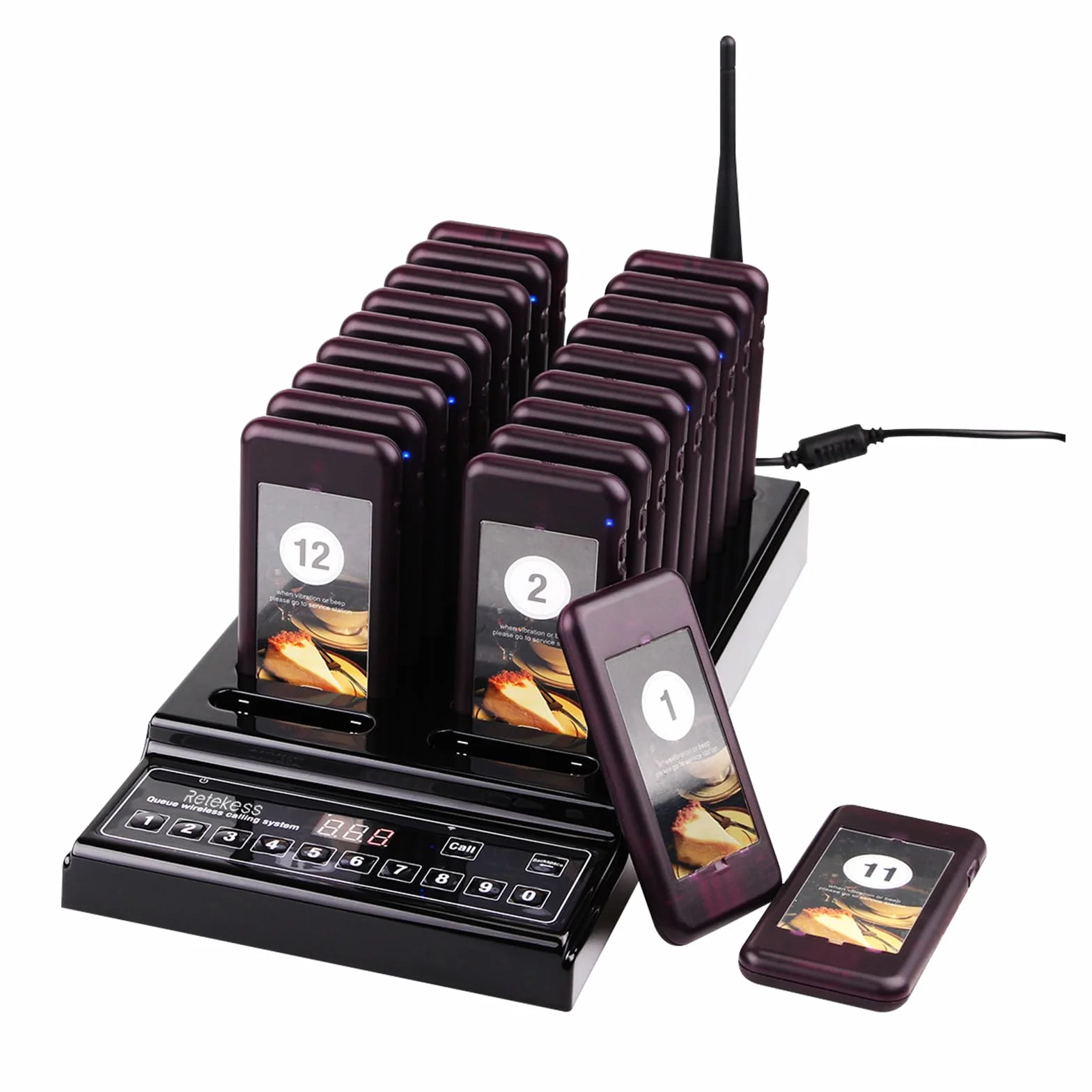 Retekess T112 Pager Rufsystem, 500M Pager Gastronomie, 20 Pager, 360 mAh Akku 36H, 999 Kanale, Auswechselbares Werbepapier, Mit Stummschalttaste, Aufrufsystem für Hotels, Bars, Cafés