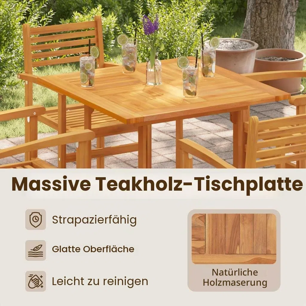 vidaXL Teak Massiv Tischplatte Massivholzplatte Holzplatte Ersatztischplatte Holz Platte für Esstisch Esszimmertisch Quadratisch 90x90x2,5cm