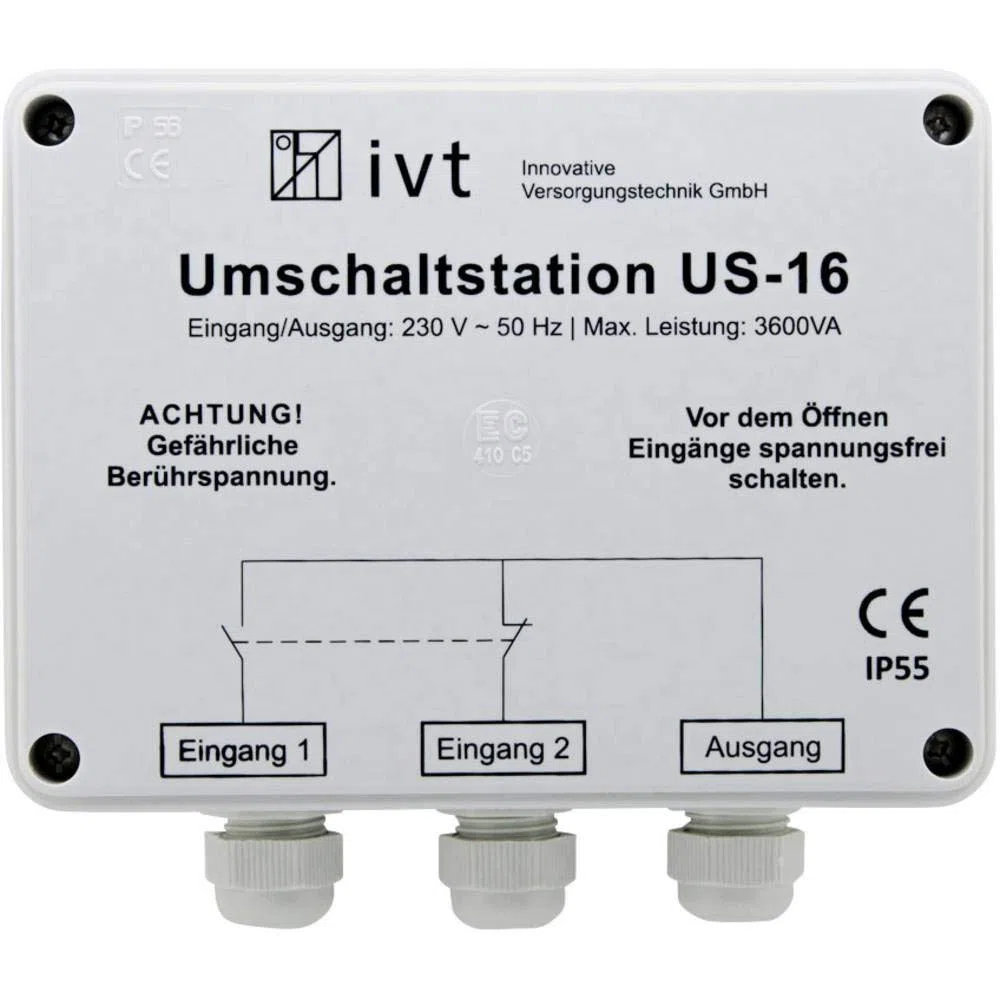 IVT Umschaltstation US-16 230V AC 16A 3600W Netzvorrangschaltung Prioritätenschaltung präzise Umschaltung Landstrom/Wechselrichterstrom bis 2700VA