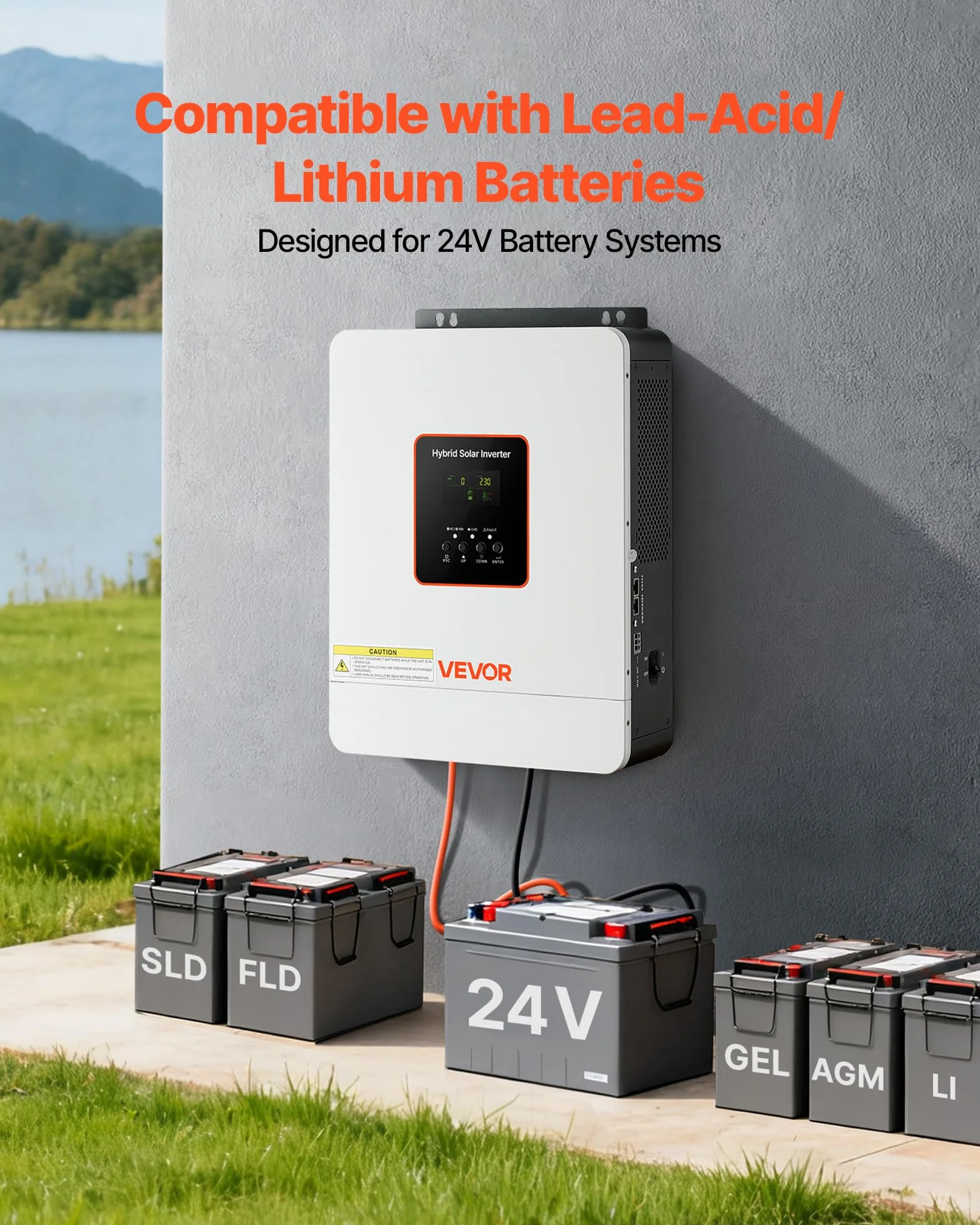 VEVOR 3000W Hybrid-Wechselrichter, 24V DC auf 230V AC, mit integriertem 80A MPPT-Solarladeregler, kompatibel mit Blei-Säure-& Lithiumbatterien, für Zuhause, RV & netzunabhängige Systeme