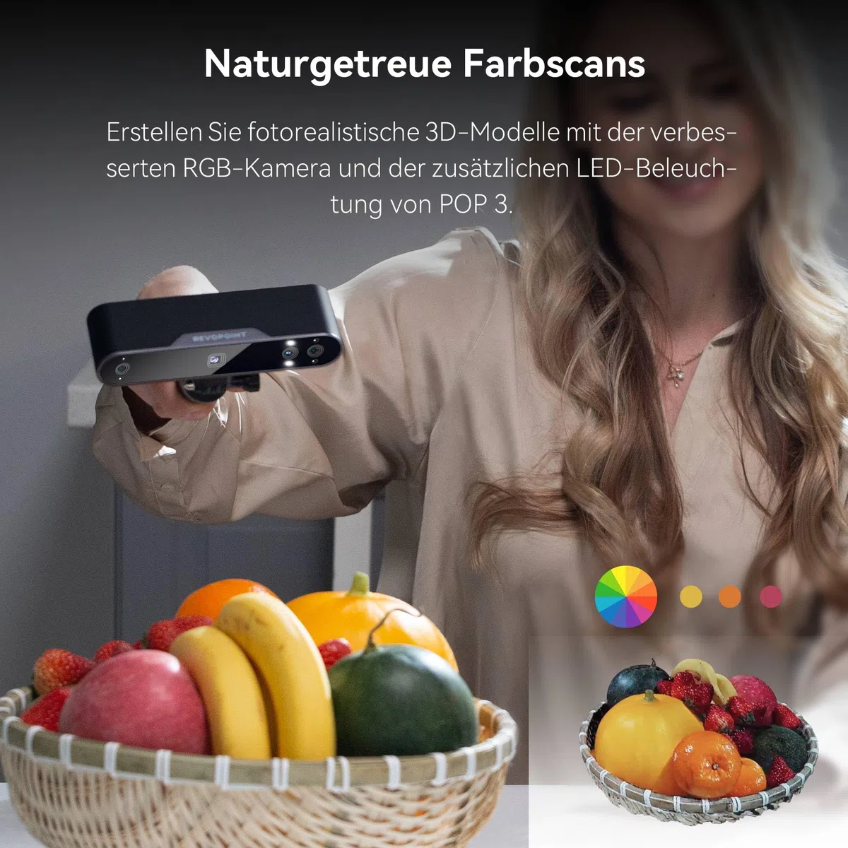 [2023 Upgrade] Revopoint POP 3 Handheld 3D-Scanner für 3D-Drucker mit Farbdaten, 0,05 mm Präzision und einer Scangeschwindigkeit von bis zu 18 FPS, unterstützt Smartphones und Laptops-Advanced