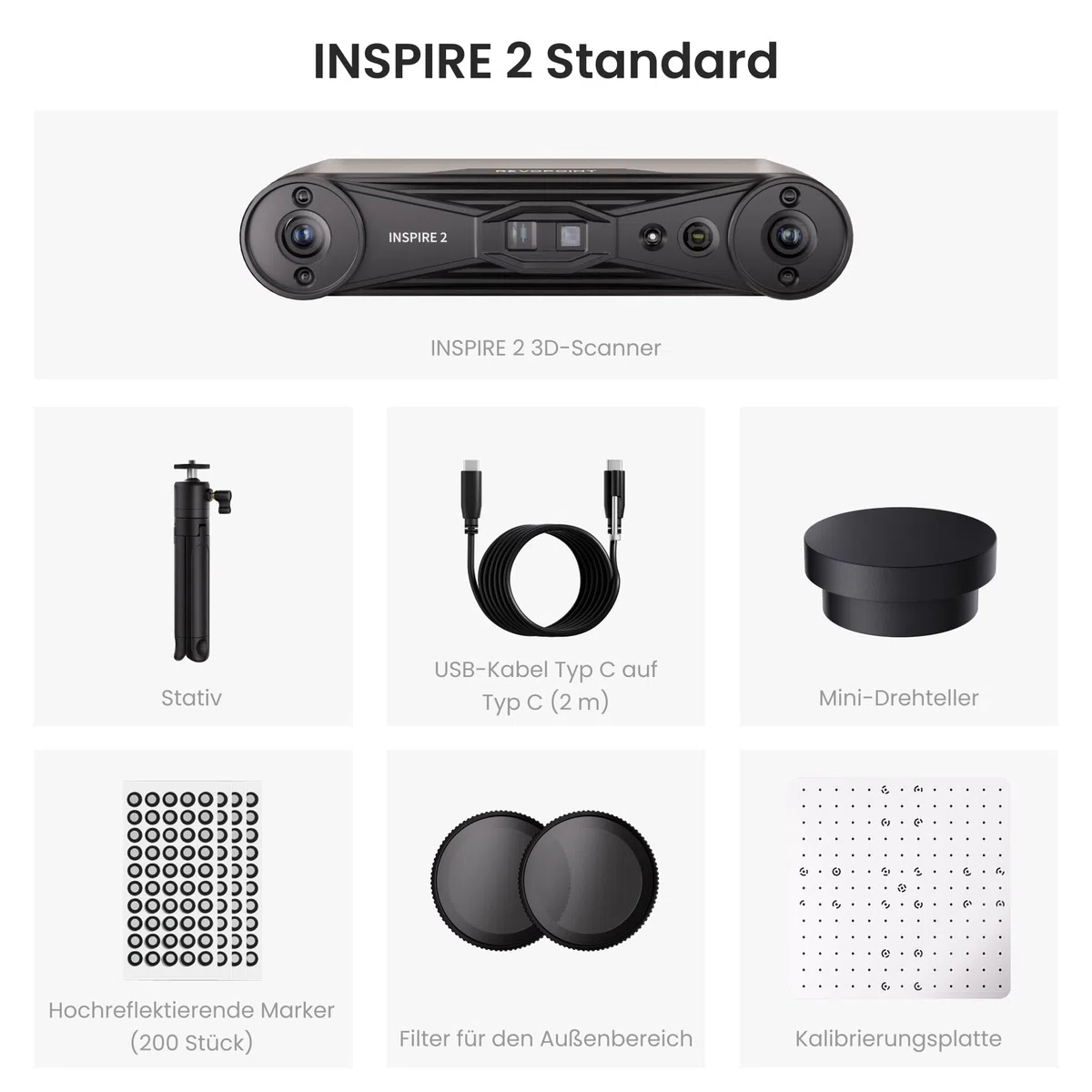 Revopoint INSPIRE 2 3D-Scanner für 3D-Druck, bis zu 0,03 mm Präzision, Mehrstrahl-Laser & Strukturiertes Licht, Scannen im Freien & Kabelloses Scannen, Vollfarbscans, Optischer Zoom, 190g, Standard