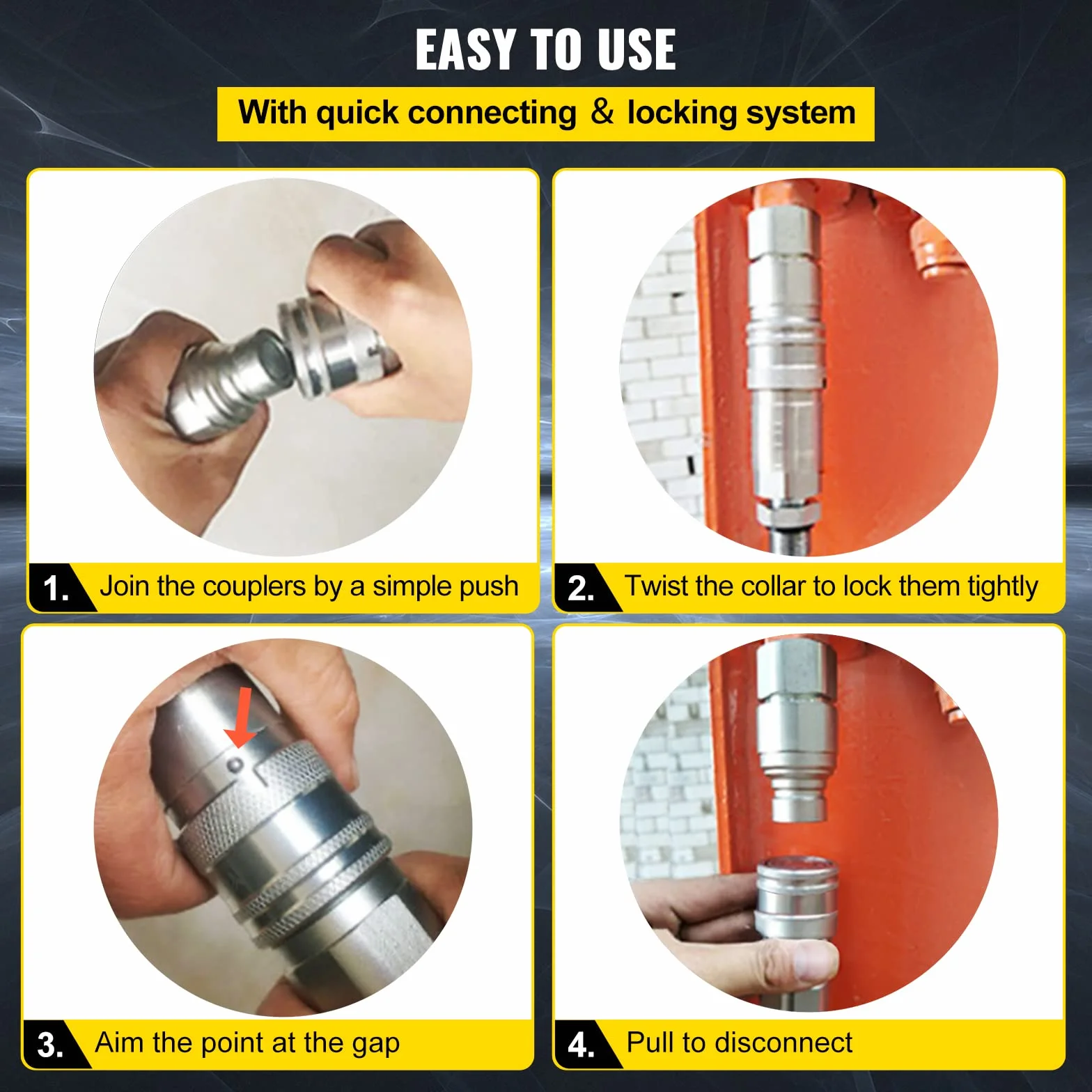 VEVOR Hydraulische Schnellkupplungen Kupplungssatz Schnellkupplung 4 Stk. 1/2 Zoll, Stahl & PVC Hydraulikkupplung Stecker Nicht Verformbar Korrosionsschutz Druckluftkupplung Schnellkupplung Stecker