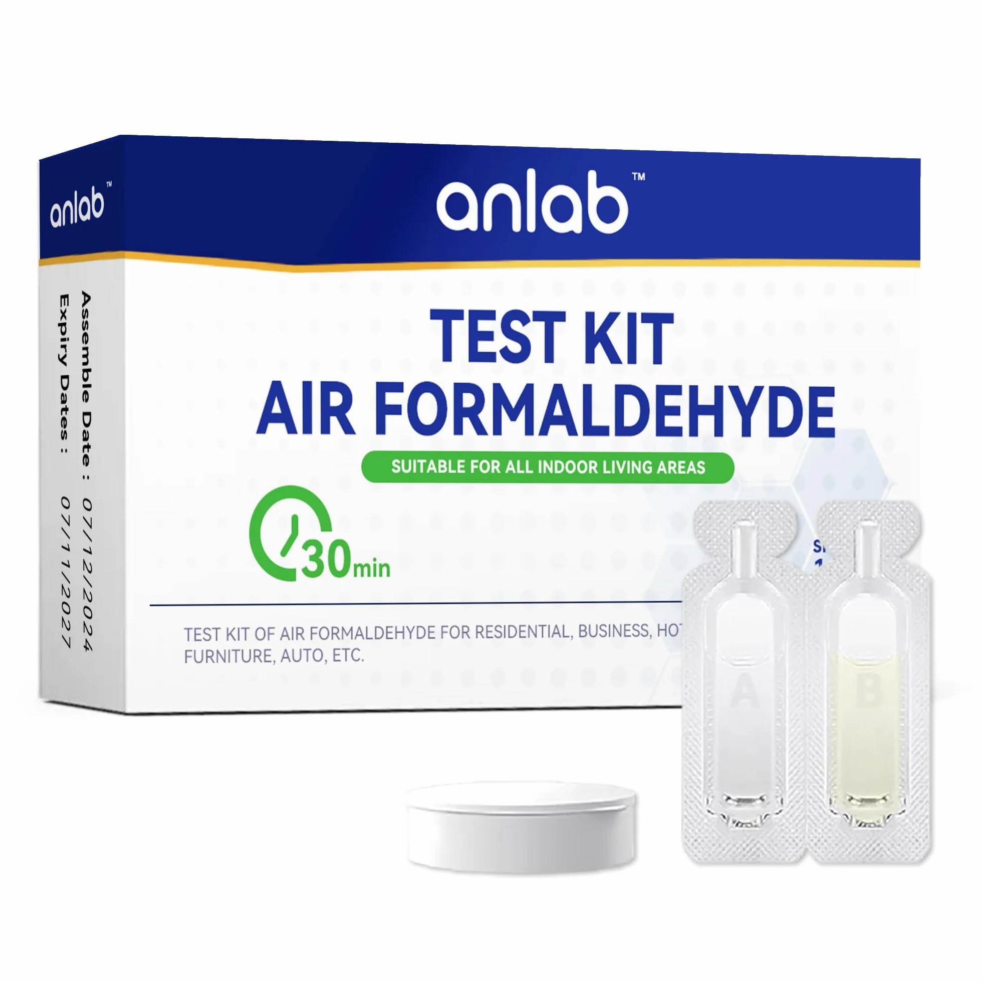 Air Formaldehyde (HCHO) DIY Test Kit - Used for Air Quality Testing, Detector Used for Home, Residential, Business, Hotel, Hospital, School, Furniture, Auto (Pack of 3)
