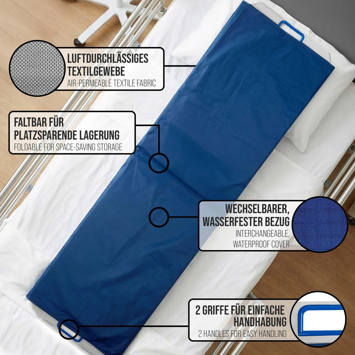 Pulox RB-100 Rollboard Umbettungshilfe Transferbrett bis 150 kg | Medizinisches Transferbrett für den Patiententransfer, stabile Umbettungshilfe mit Belastbarkeit bis 150 kg