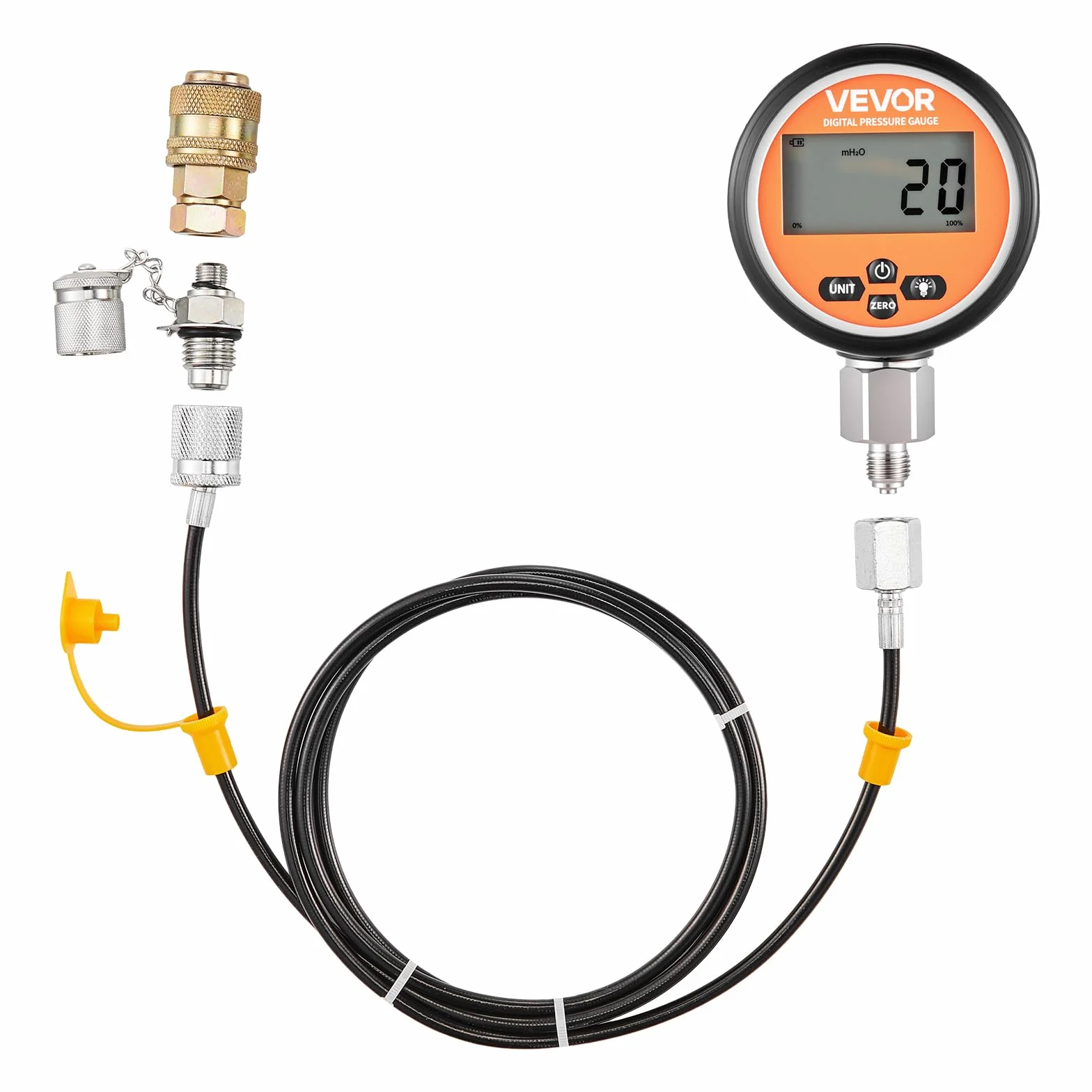 VEVOR digitales Hydraulikdruck Testkupplungsset, 10000 PSI Druckmessgerät Manometer Tester mit 1 Manometer & 1 Testkupplung & 1 Schnellkupplung & 1 Schlauch für Bagger Baumaschinen