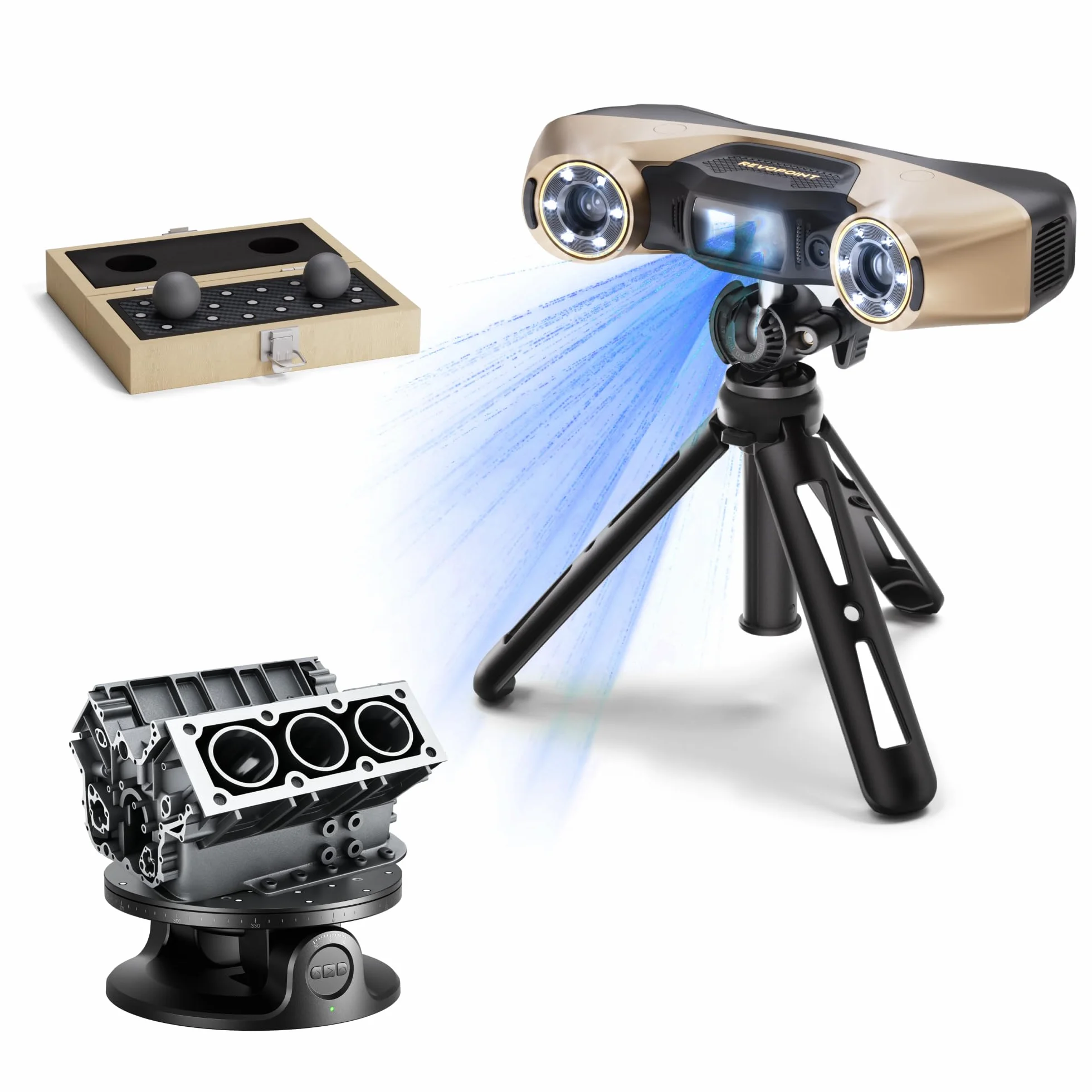 Revopoint MetroY Ultra 3D-Scanner, 0,01 mm Blaulaser, PTB-zertifiziertes GD&T- und Abweichungsanalyse-System, 90 FPS, Wi-Fi 6, Außen-/Farbscan für 3D-Druck, Kugelplatte aus Kohlefaser (nur Win 10/11)