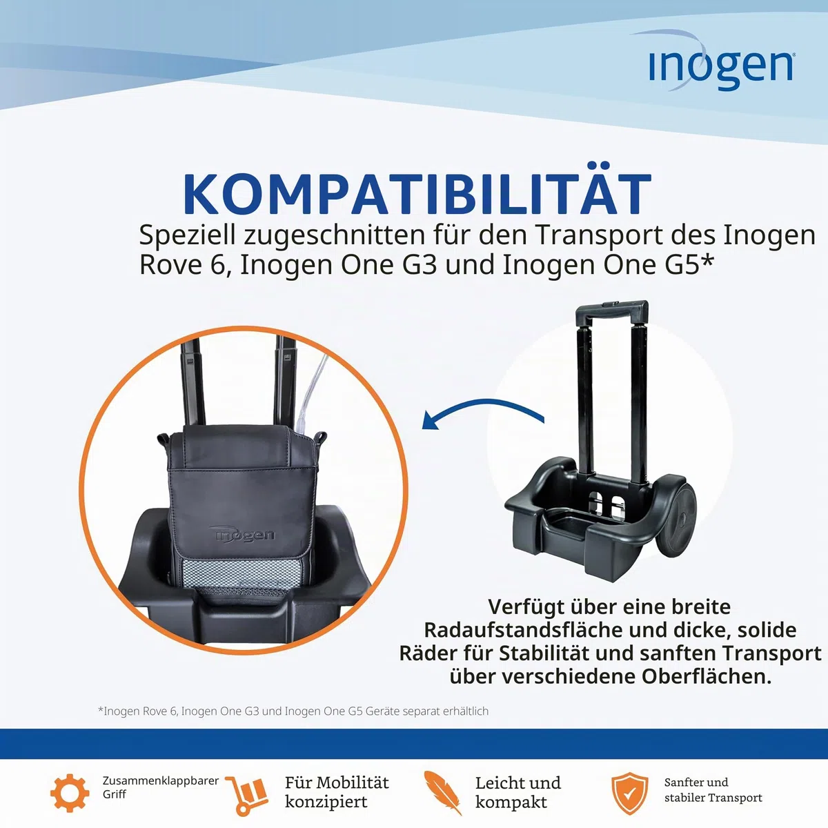 Inogen EIN Wagen – für G3, G5 und Rove 6 – zusammenklappbarer Tragewagen – Sauerstoffzubehör – wiegt 1,5 kg – 104,1 x 44,9 cm