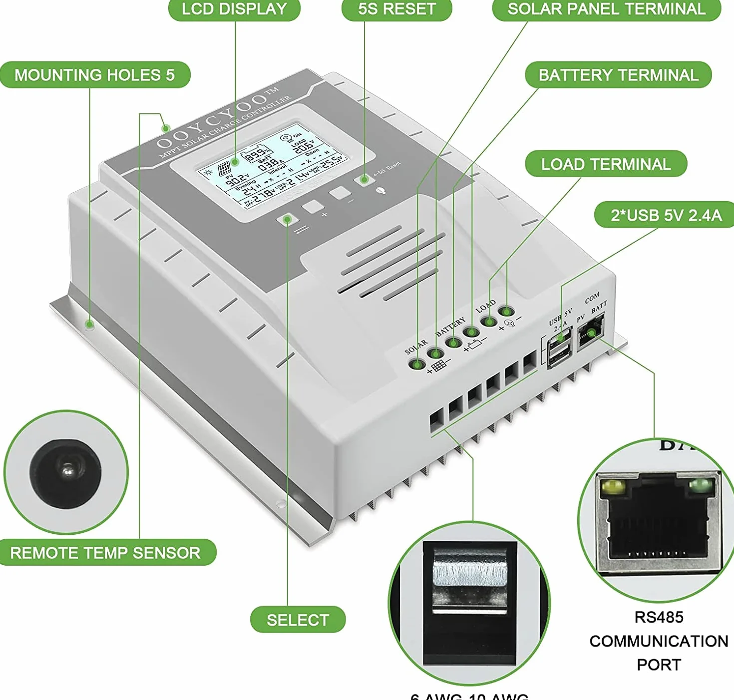60A Solarladeregler MPPT 12V/24V Max PV Eingangsspannung 100V, LCD Display Solar Laderegler für Belüftete Versiegelte Gel NiCd Lithium Batterie