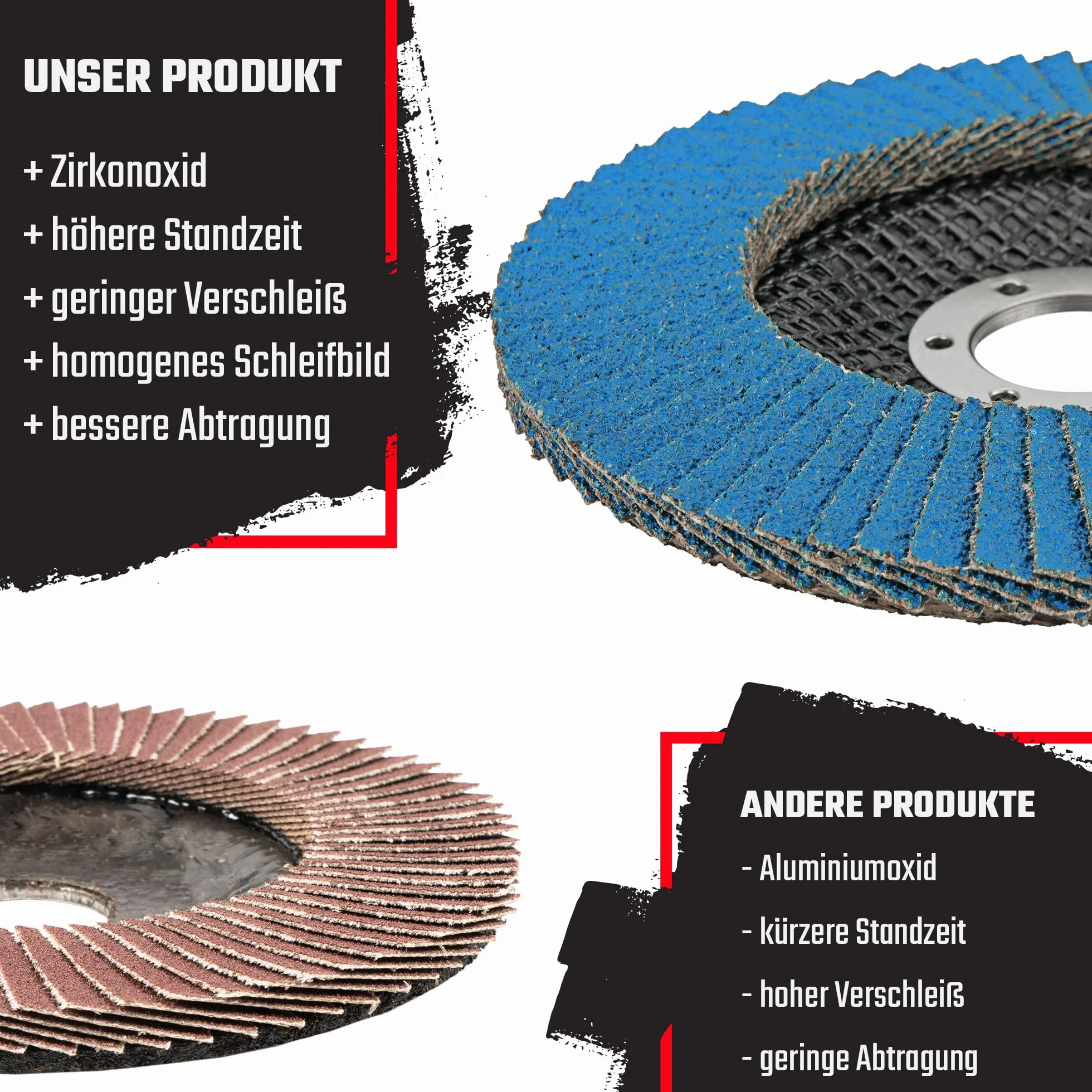 Profi-Fächerscheiben │ blau │ 20 Stück │ Ø 125 mm │ Mixpack (je 5 x Korn 40/60/80/120) │ Inox │Schleifscheiben │ Lamellenscheiben │Inox-Fächerscheiben │ by FD-Workstuff