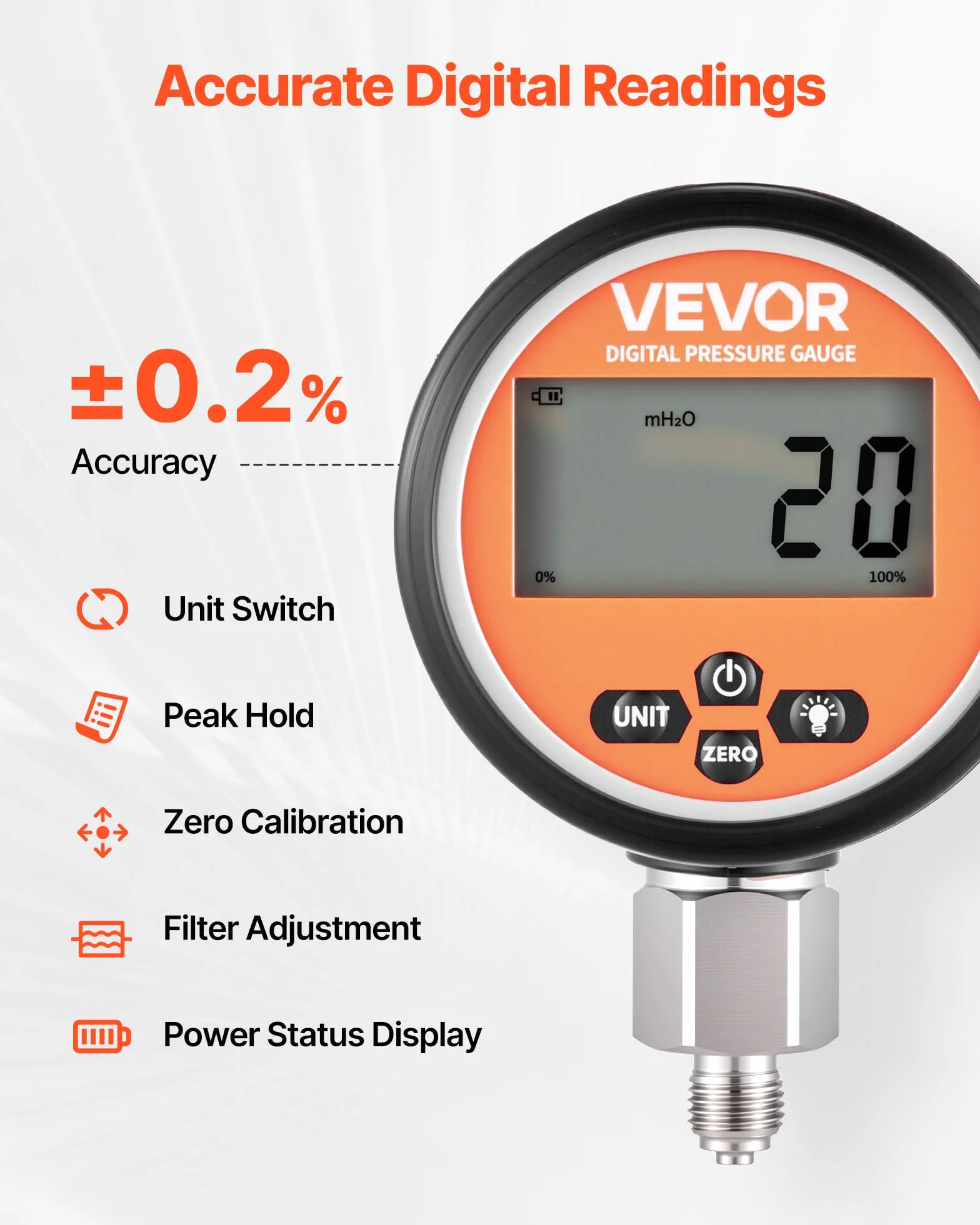 VEVOR digitales Hydraulikdruck Testkupplungsset, 10000 PSI Druckmessgerät Manometer Tester mit 1 Manometer & 1 Testkupplung & 1 Schnellkupplung & 1 Schlauch für Bagger Baumaschinen
