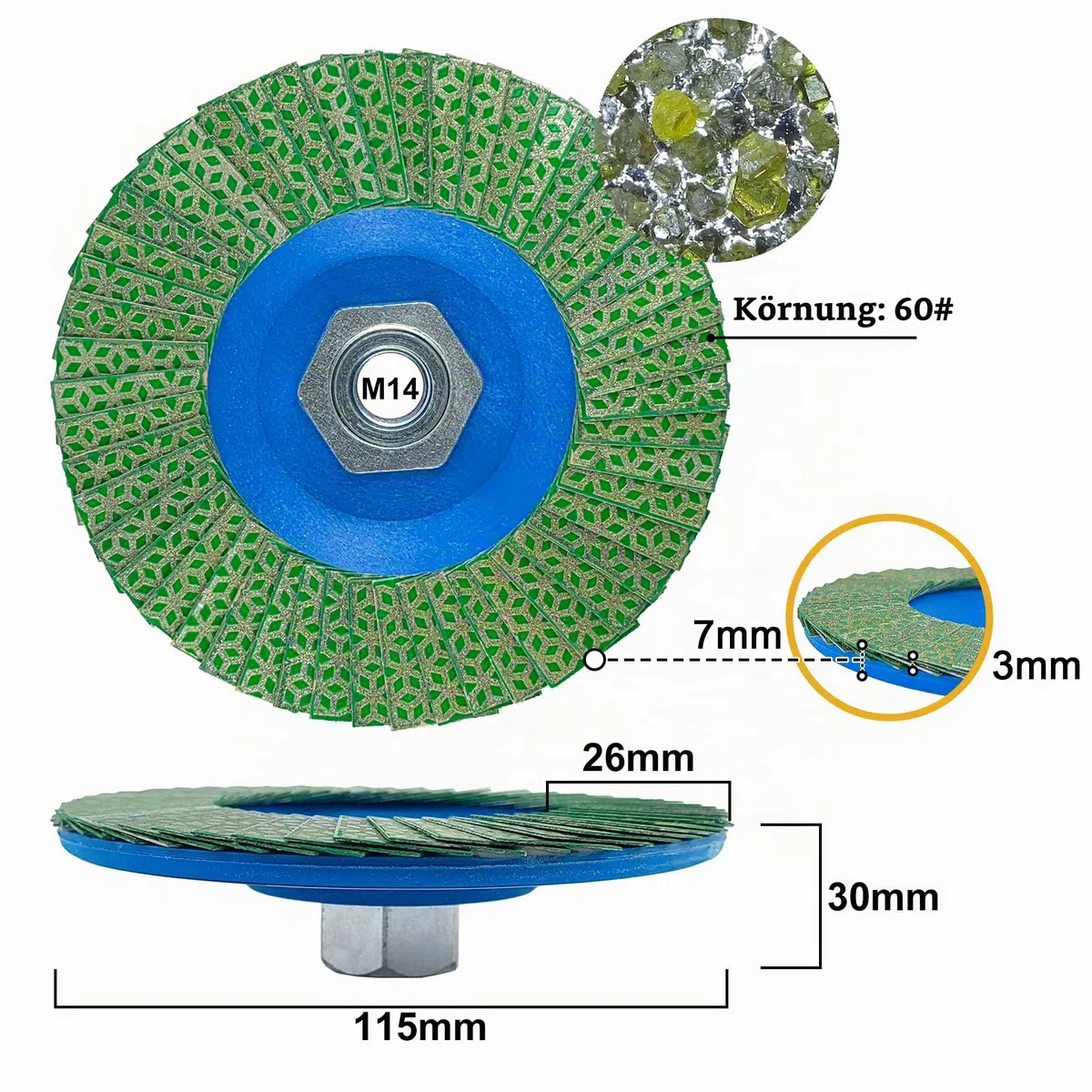 NBB Schleifscheiben, Diamantscheiben, Diamant-Schleifscheiben, Schleifscheiben, für Keramik, Feinsteinzeug, Granit, Fliesen, M14, Flansch für Winkelschleifer (115 mm, 60 #)