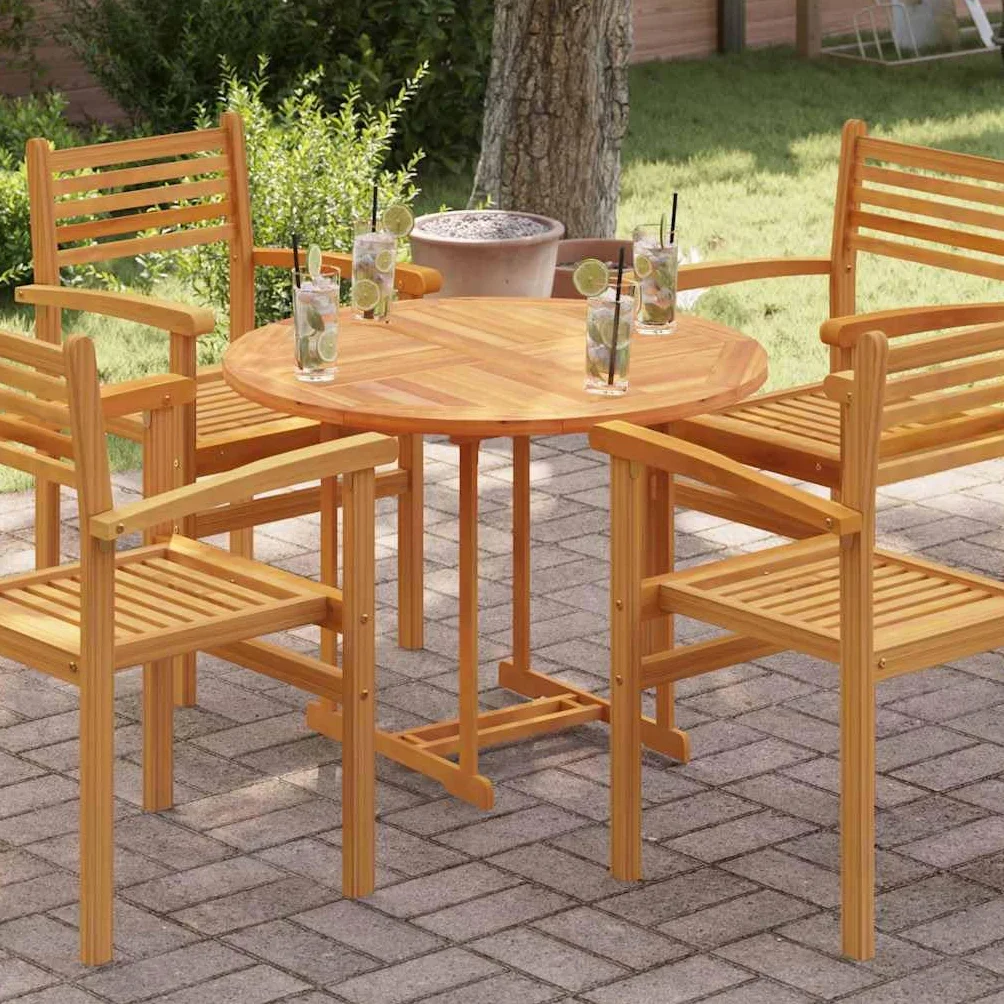 vidaXL Teak Massiv Tischplatte Massivholzplatte Holzplatte Ersatztischplatte Holz Platte für Esstisch Esszimmertisch Rund 2,5cm 90cm