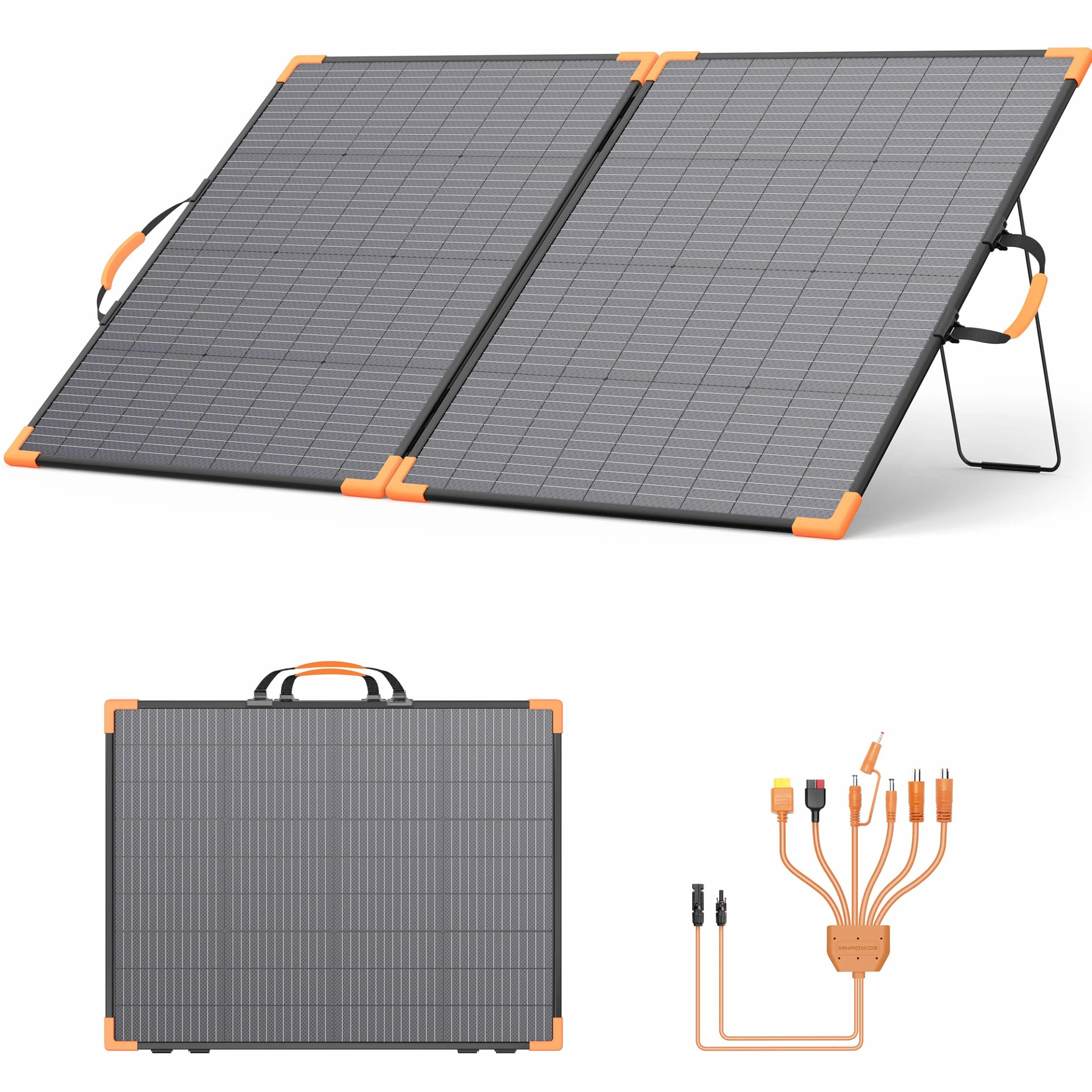 200 Watt Tragbares Solarpanel, 20-V-bifaciales Faltbares Solarladegerät, 23,5% hoher Wirkungsgrad für Kraftwerke, IP68 wasserdicht mit 2 stabilen Stützen für Wohnmobile