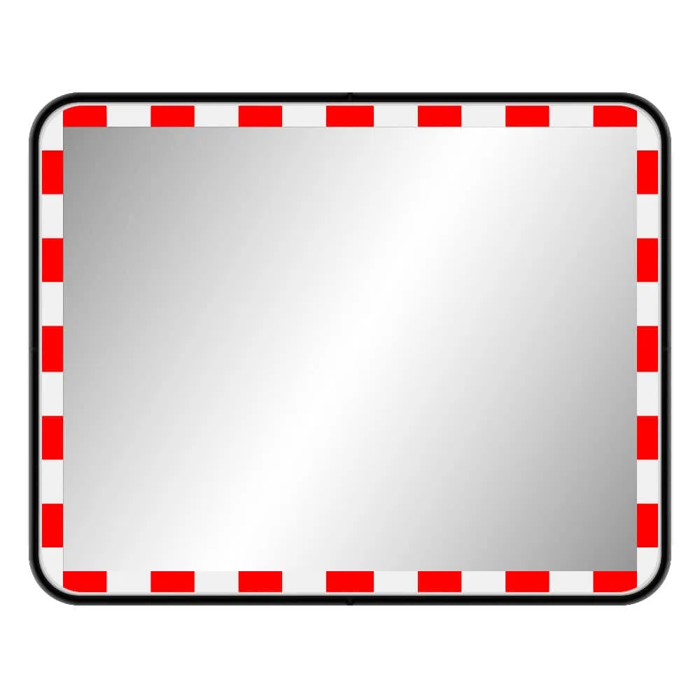 Edelstahl-Verkehrsspiegel mit Kunststoffrahmen, rot/weiß, rechteckig, 80 x 60 cm aus Stahl, Kunststoff, Art.-Nr. 41051 | Sicherheitsspiegel | Straßenspiegel