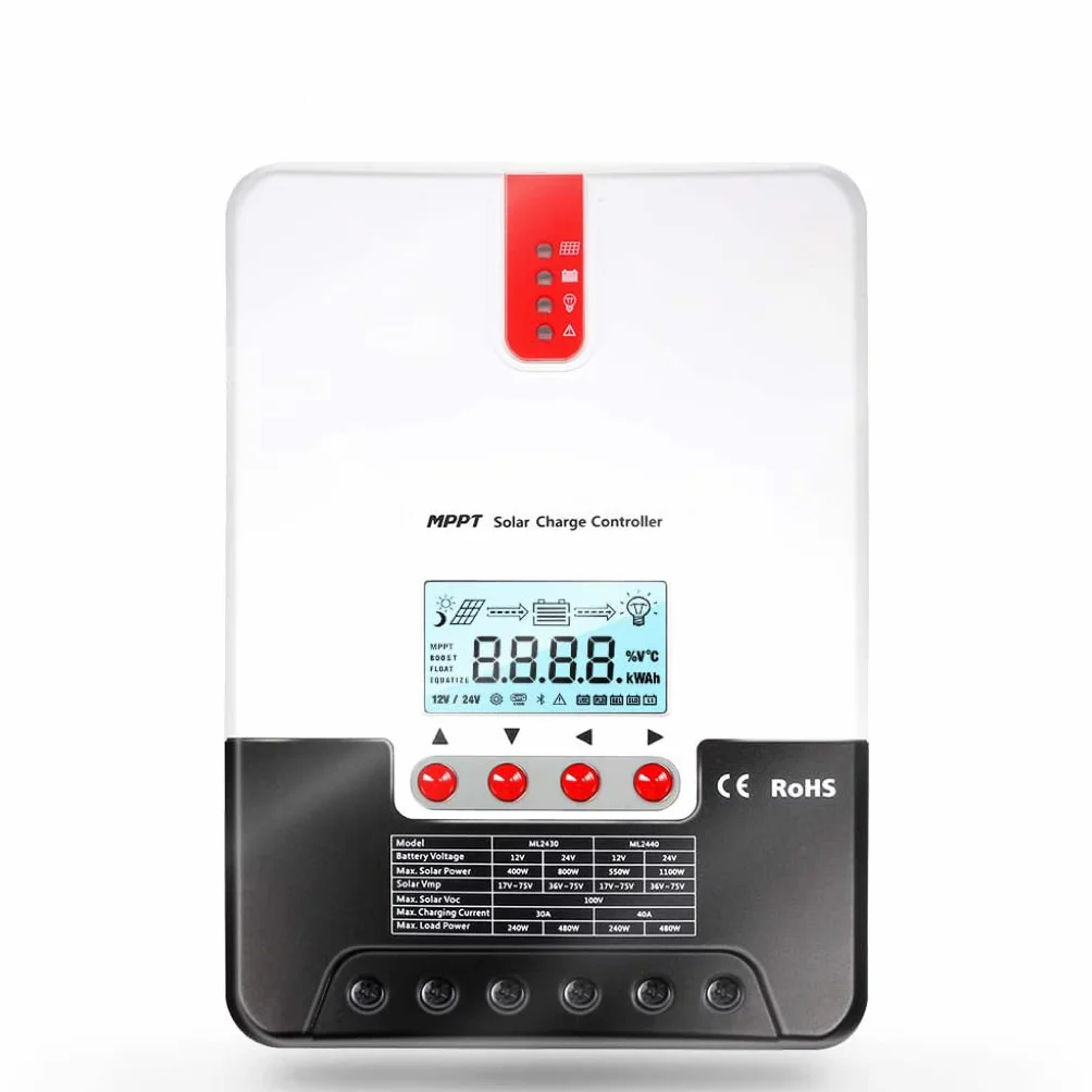 SolaMr 40A MPPT Solarladeregler 12V/24V Automatische Spannungserkennung Intelligenter Regler mit LCD-Display - ML2440A