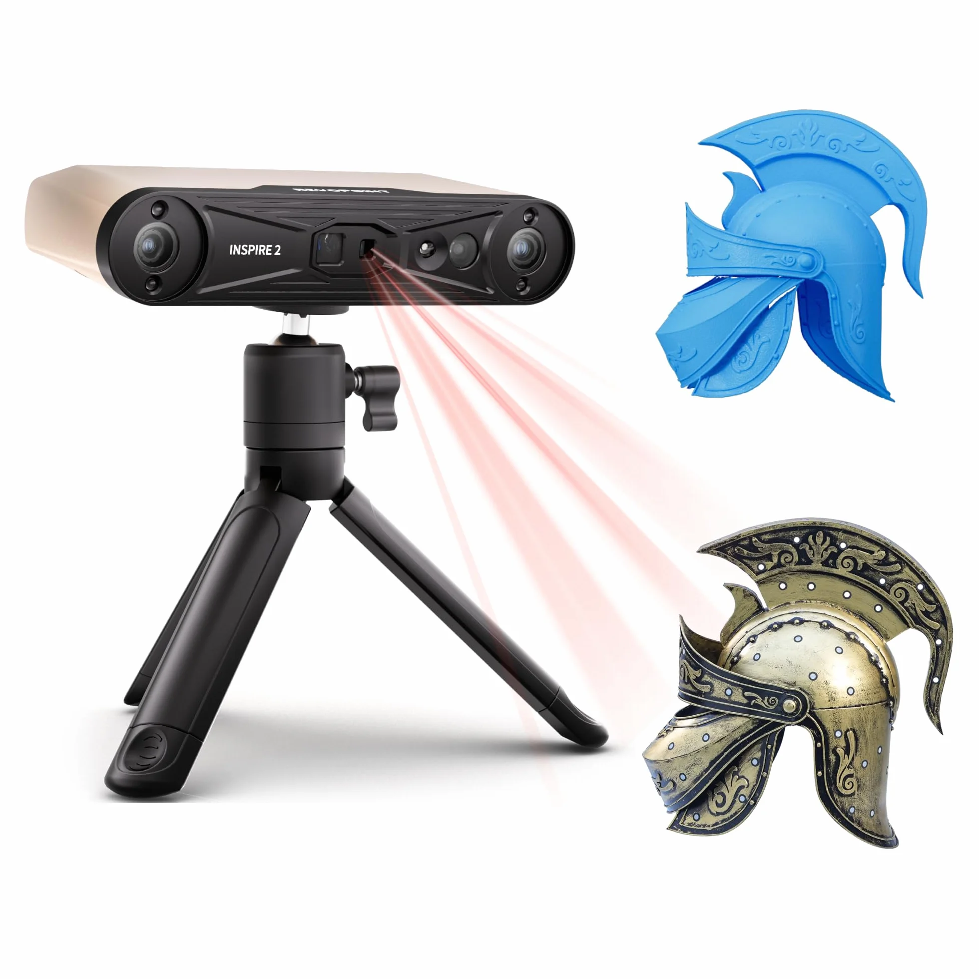 Revopoint INSPIRE 2 3D-Scanner für 3D-Druck, bis zu 0,03 mm Präzision, Mehrstrahl-Laser & Strukturiertes Licht, Scannen im Freien & Kabelloses Scannen, Vollfarbscans, Optischer Zoom, 190g, Standard